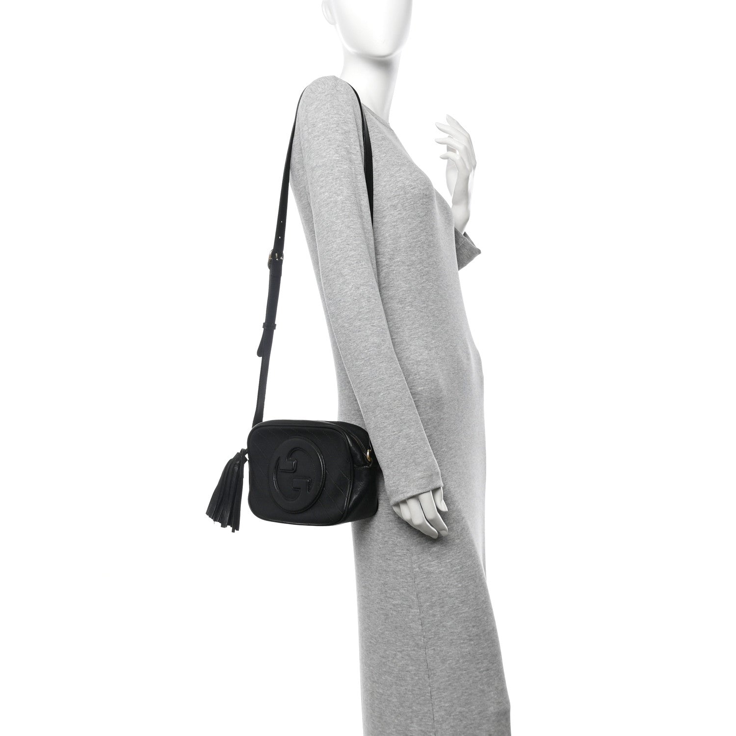 Sakai Be Green Calfskin Diagonal Stitched Small Blondie Shoulder Bag Black