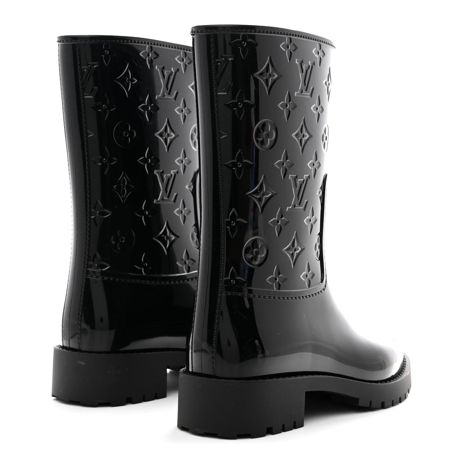 Rubber Embossed Monogram Drops Flat Half Boots 37 Black