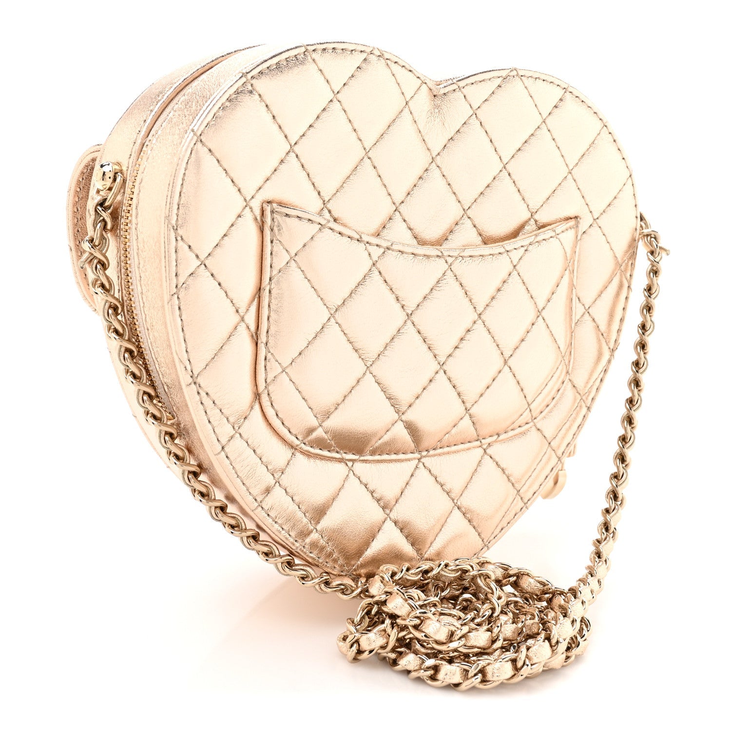 Metallic Lambskin Quilted CC In Love Heart Bag Gold