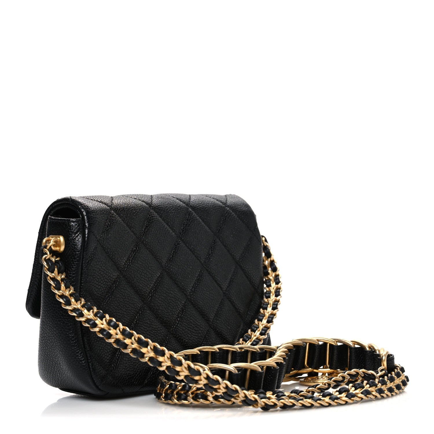 Caviar Quilted Mini Chain Soul Flap Black