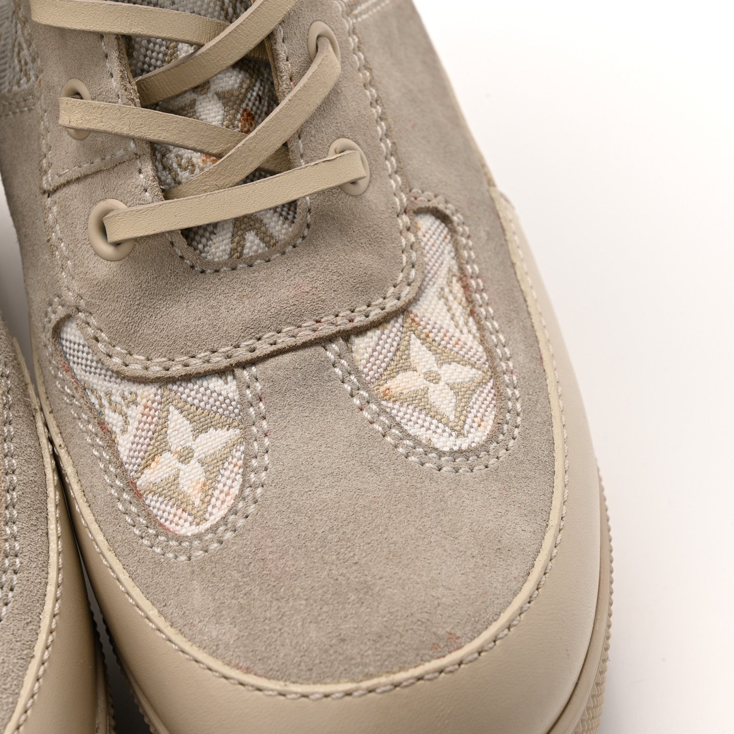 Suede Calfskin Jacquard Since 1854 Laureate Platform Desert Boots 37.5 Beige