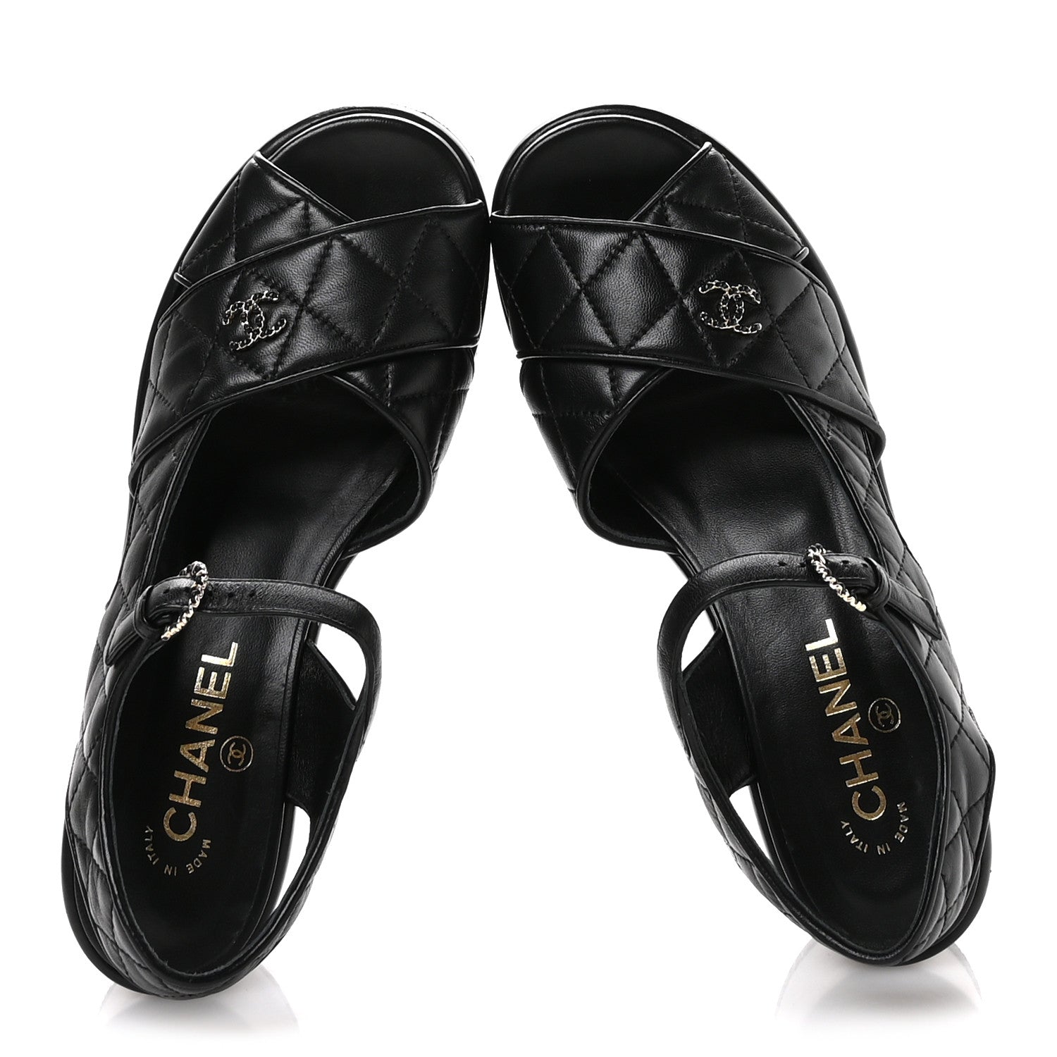 Lambskin Quilted Platform Sandals 39.5 Black