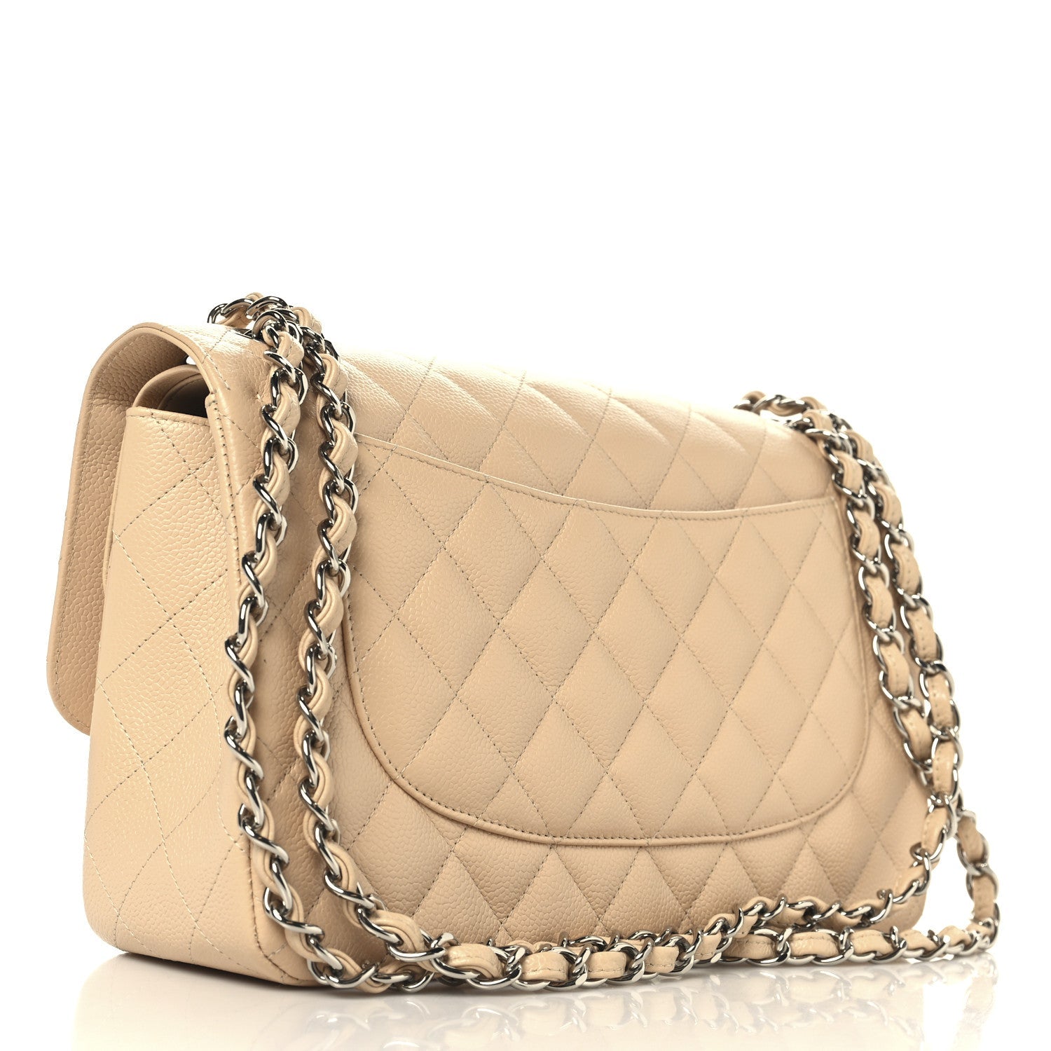 Caviar Quilted Jumbo Double Flap Beige
