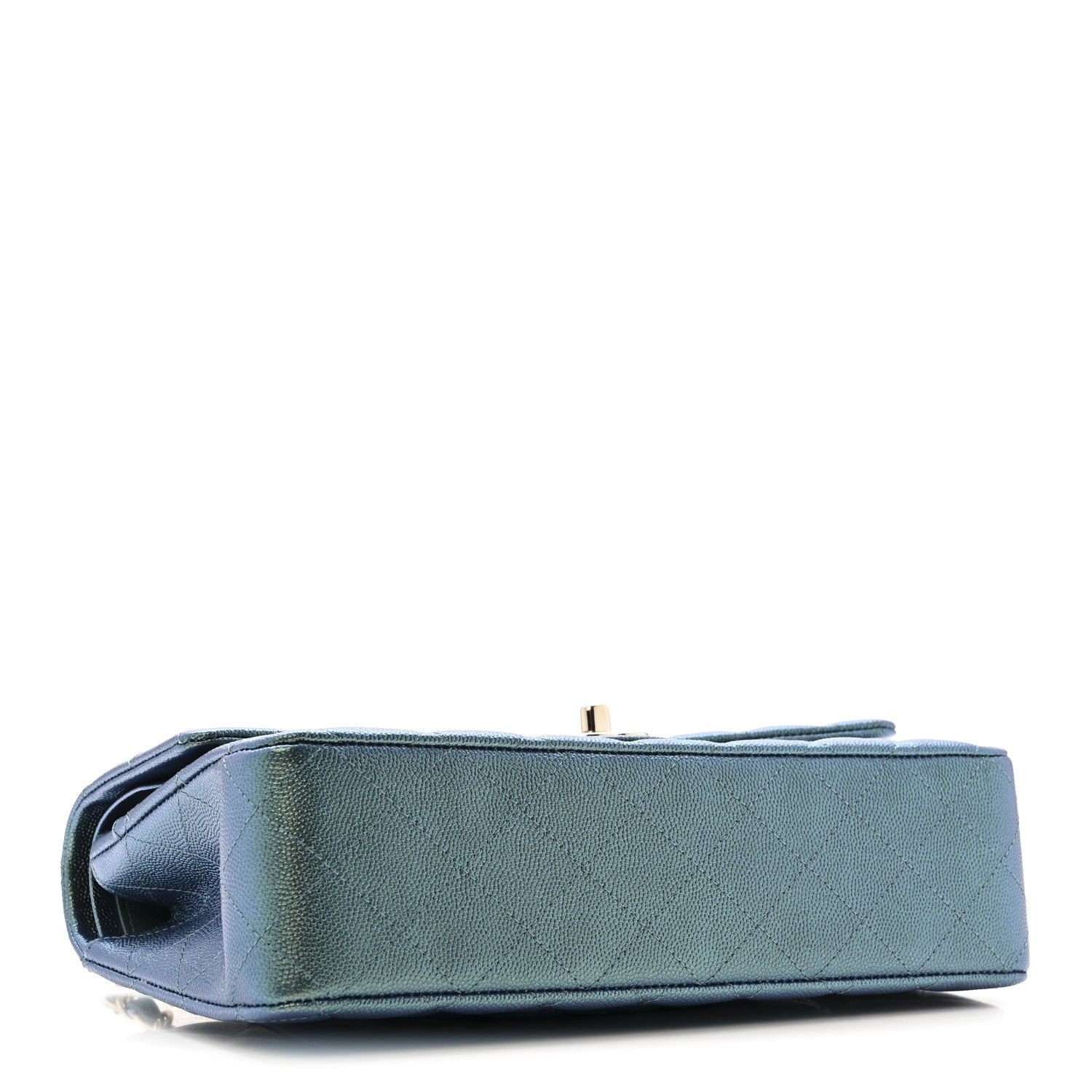 Iridescent Caviar Quilted Medium Double Flap Green