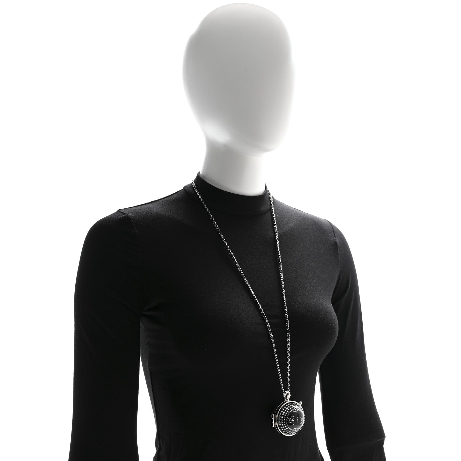 Resin Crystal Lambskin Ball Mirror Necklace Black Silver