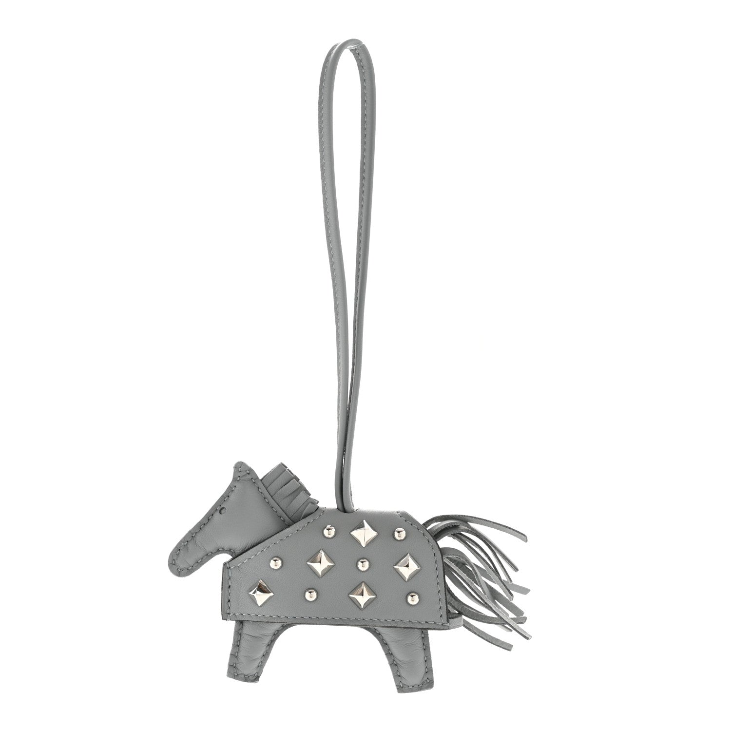 Milo Lambskin Studded Grigri Rodeo Robeo Rock Horse Bag Charm PM Gris Pantin