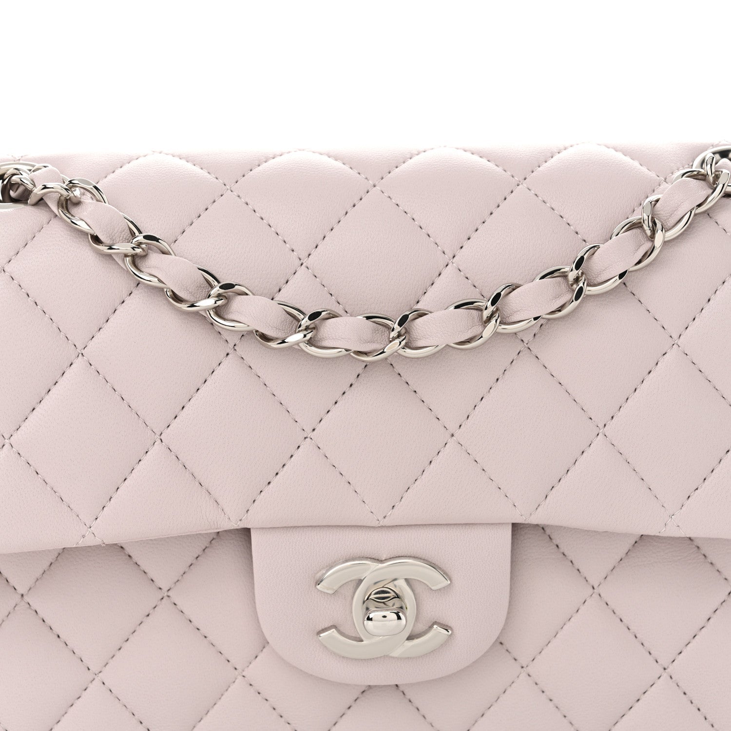 Lambskin Quilted Small Double Flap Light Purple