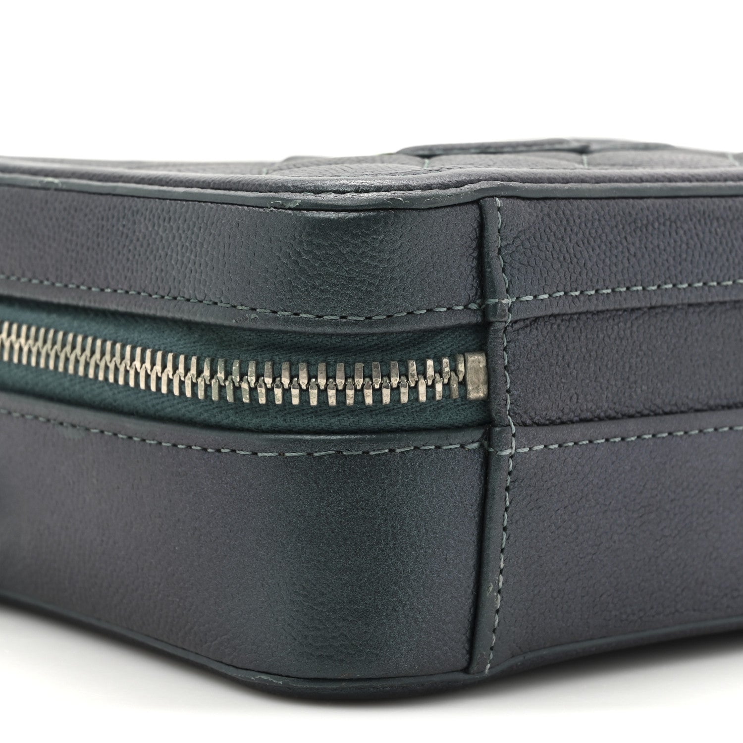 Iridescent Caviar Quilted Small CC Filigree Vanity Case Dark Turquoise