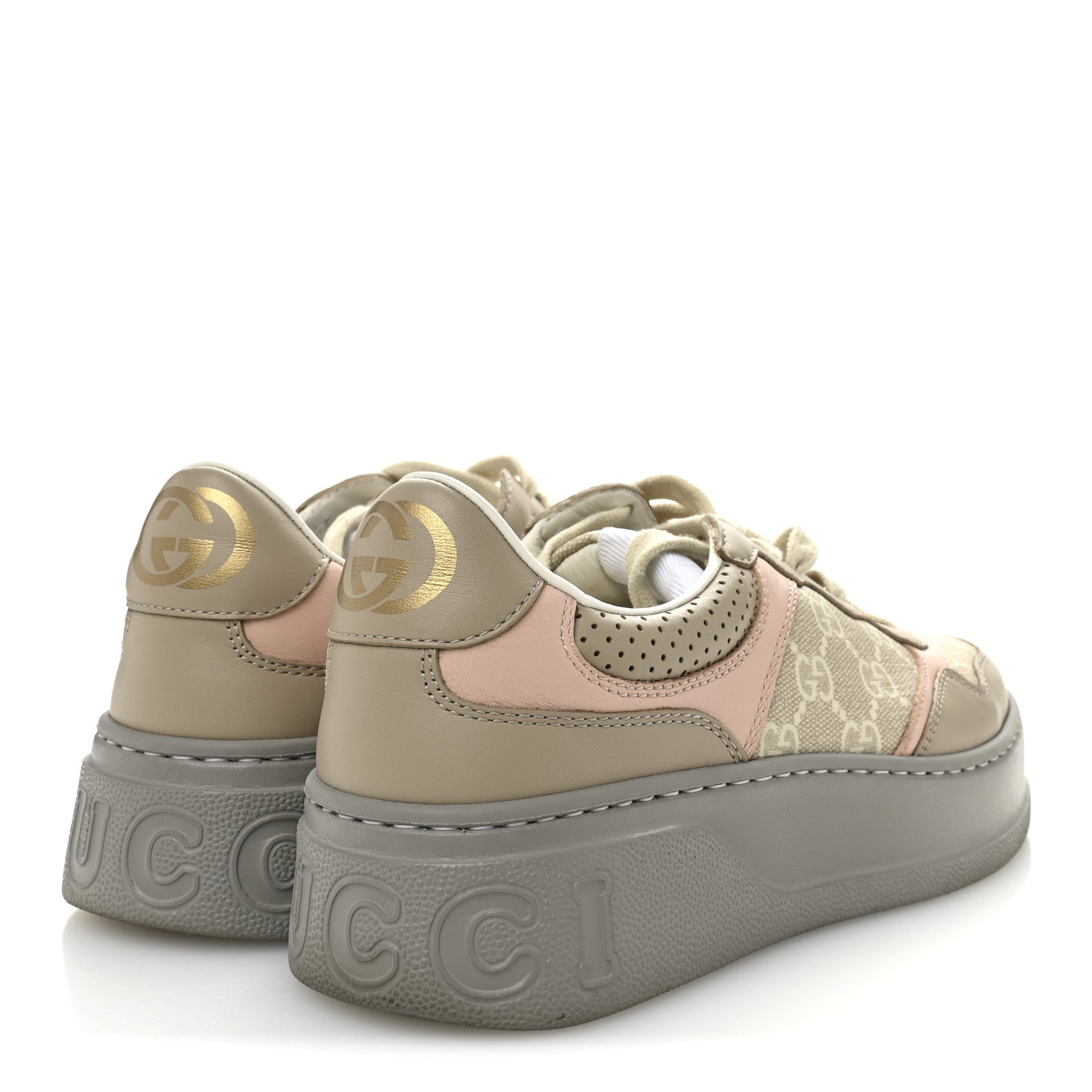 Calfskin GG Supreme Monogram Perforated Womens Platform 55mm Sneakers 37 Apricot Pink Beige Grey