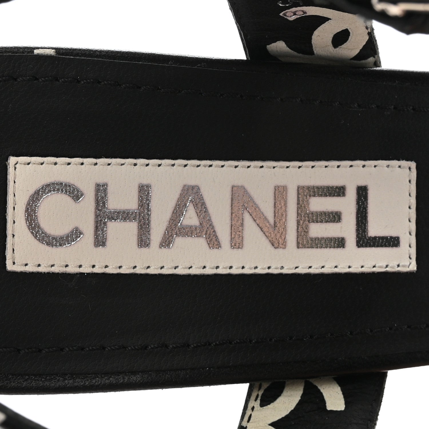 Printed Lambskin CC Platform Sandals 41 Black White