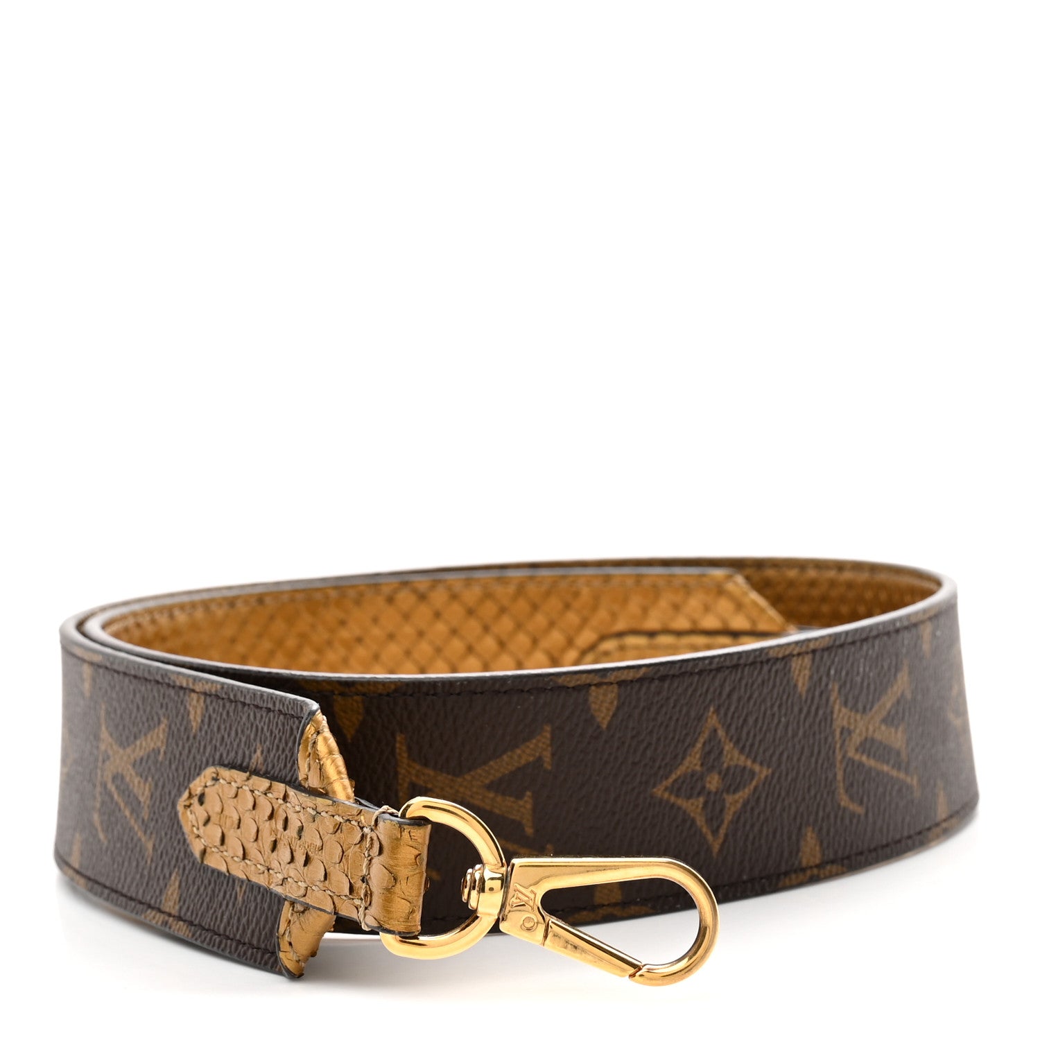 Metallic Snakeskin Monogram Bandouliere Shoulder Strap Gold