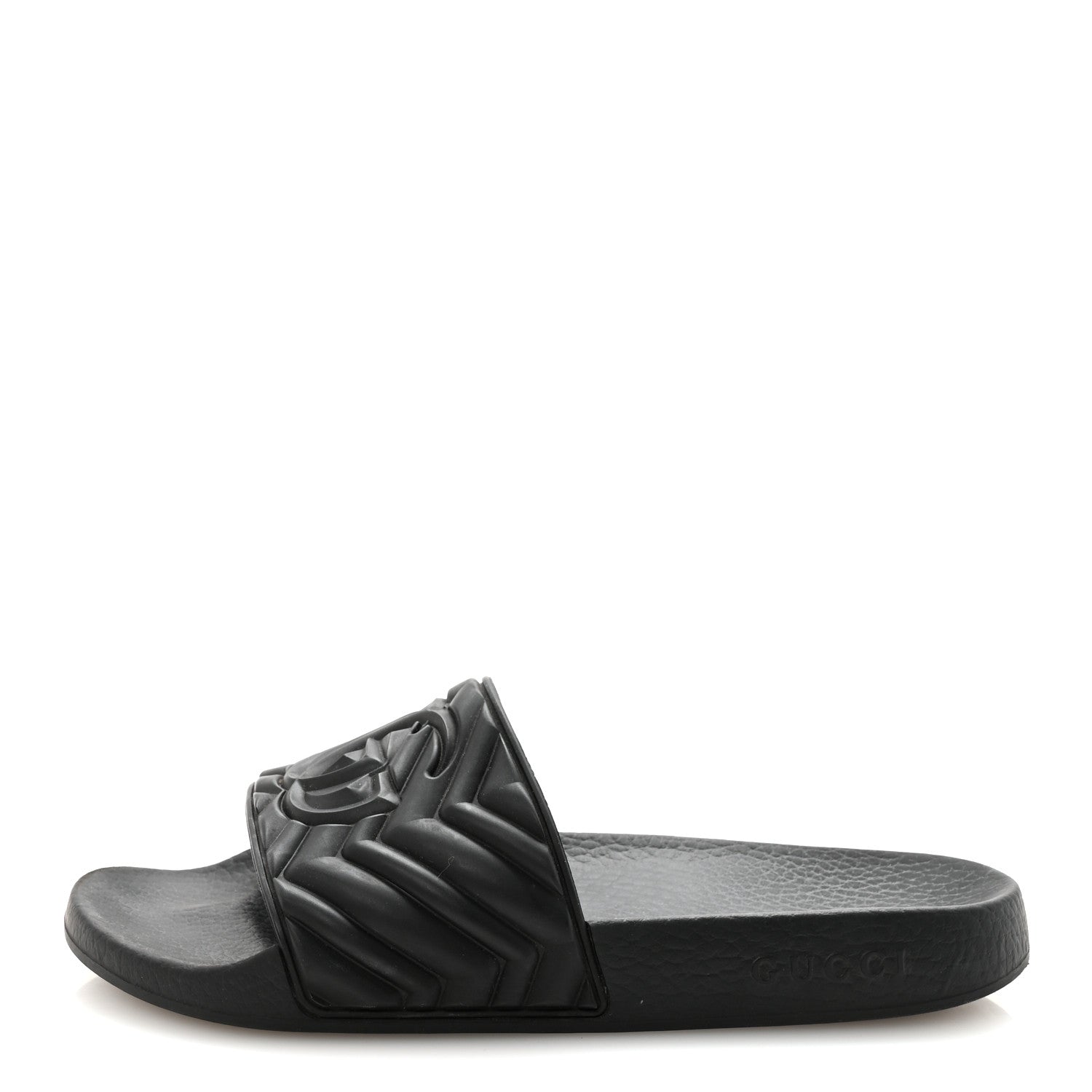 Rubber Matelasse Interlocking G Mens Slide Sandals 6 Black