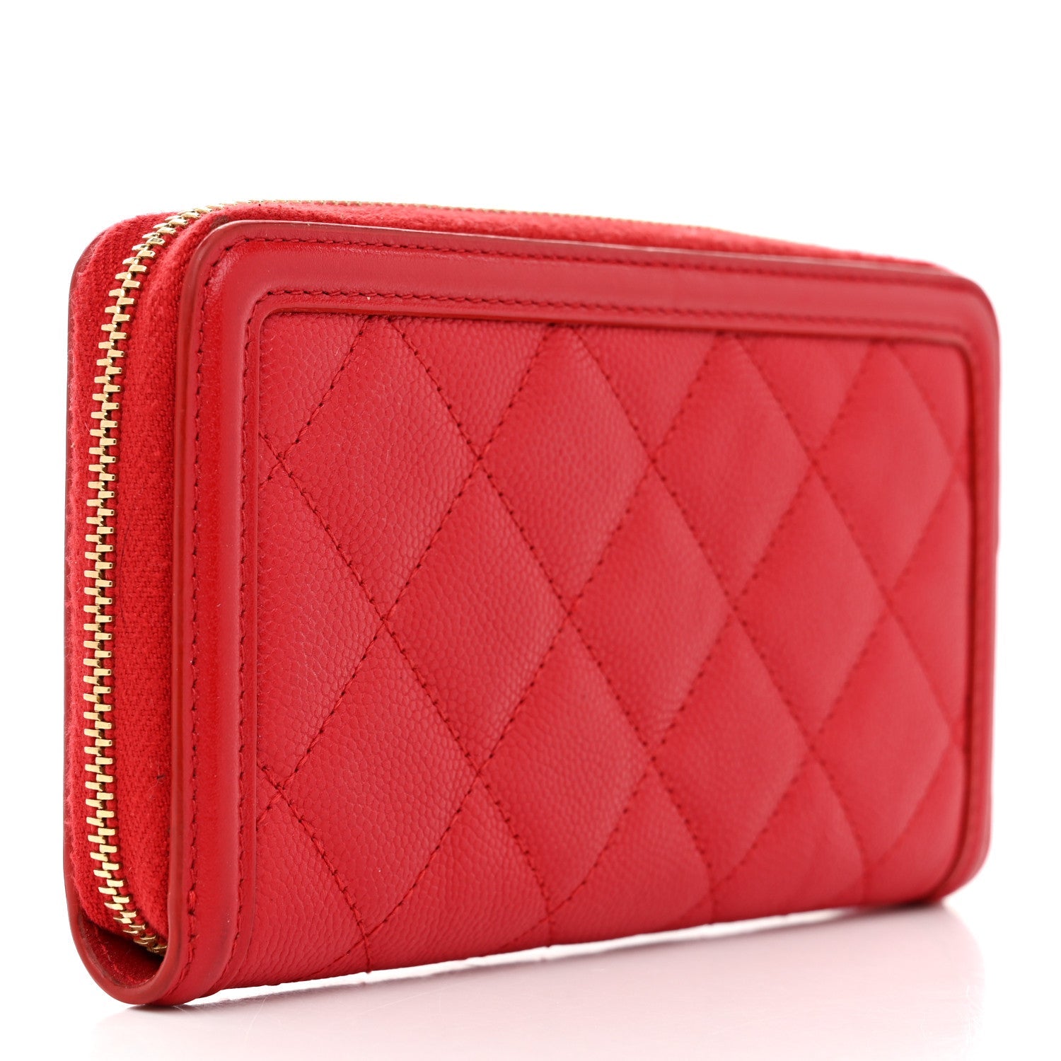 Caviar Quilted Medium Filigree Zip Around Wallet Dark Red