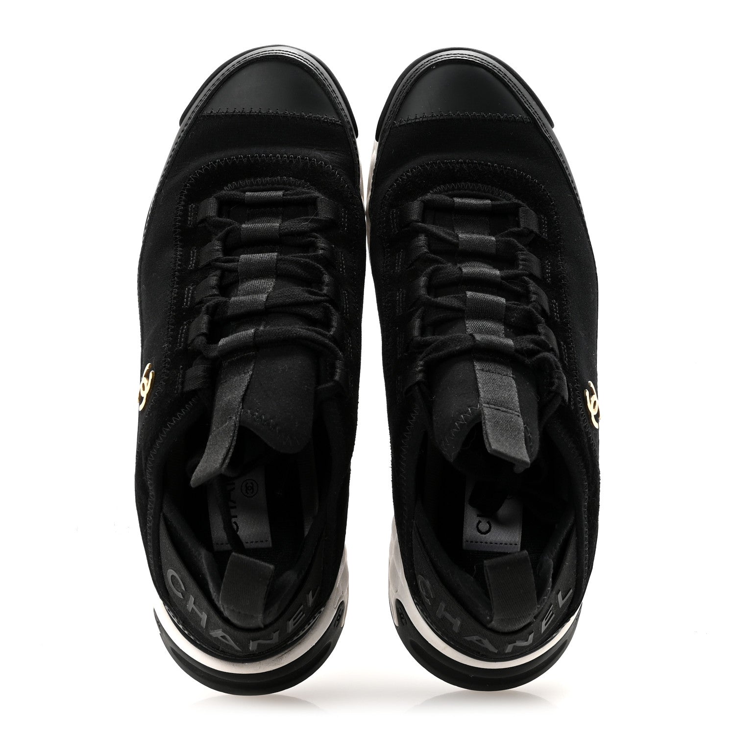 Velvet Calfskin Mixed Fibers CC Sneakers 38 Black