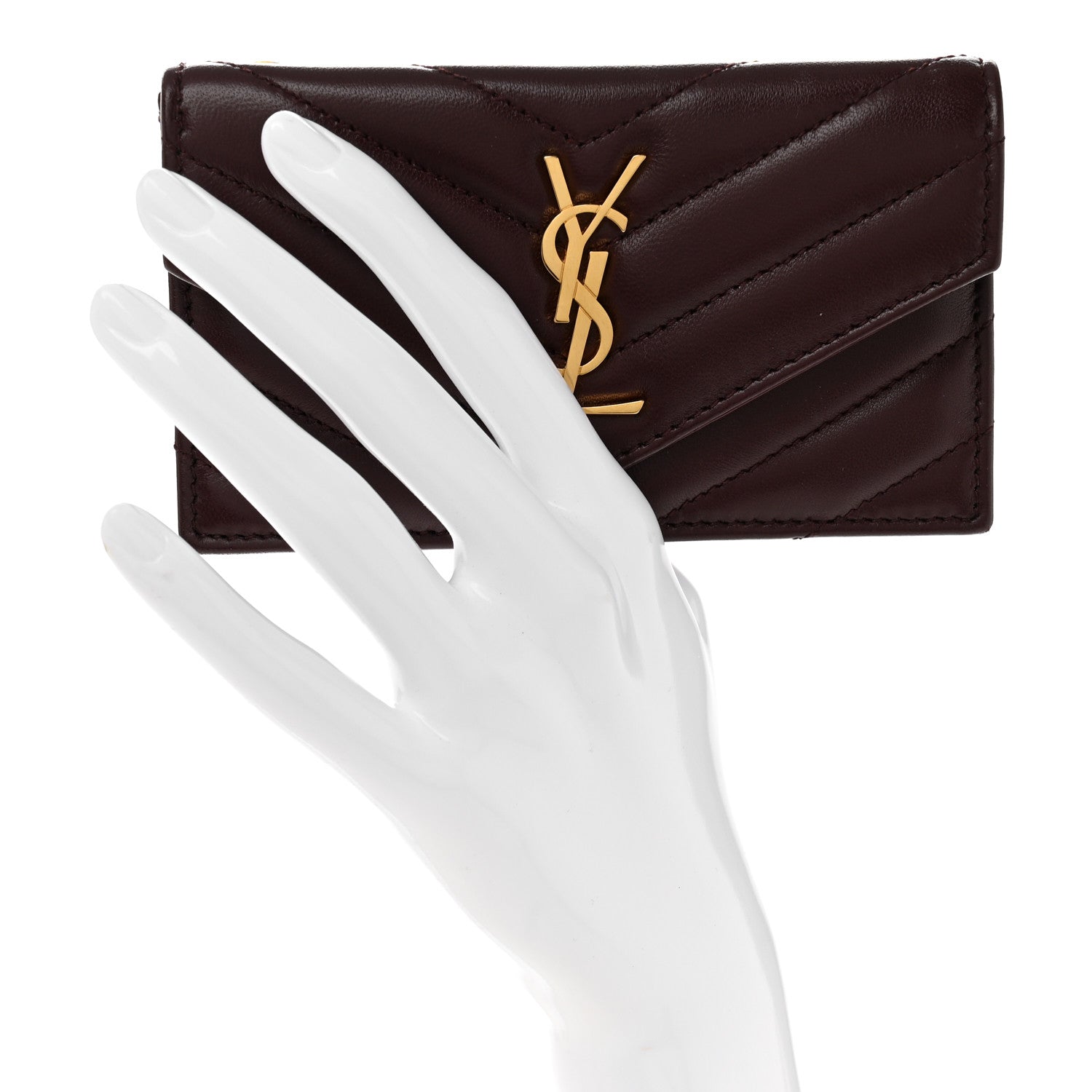 Calfskin Matelasse Chevron Monogram Compact Wallet Hot Wine