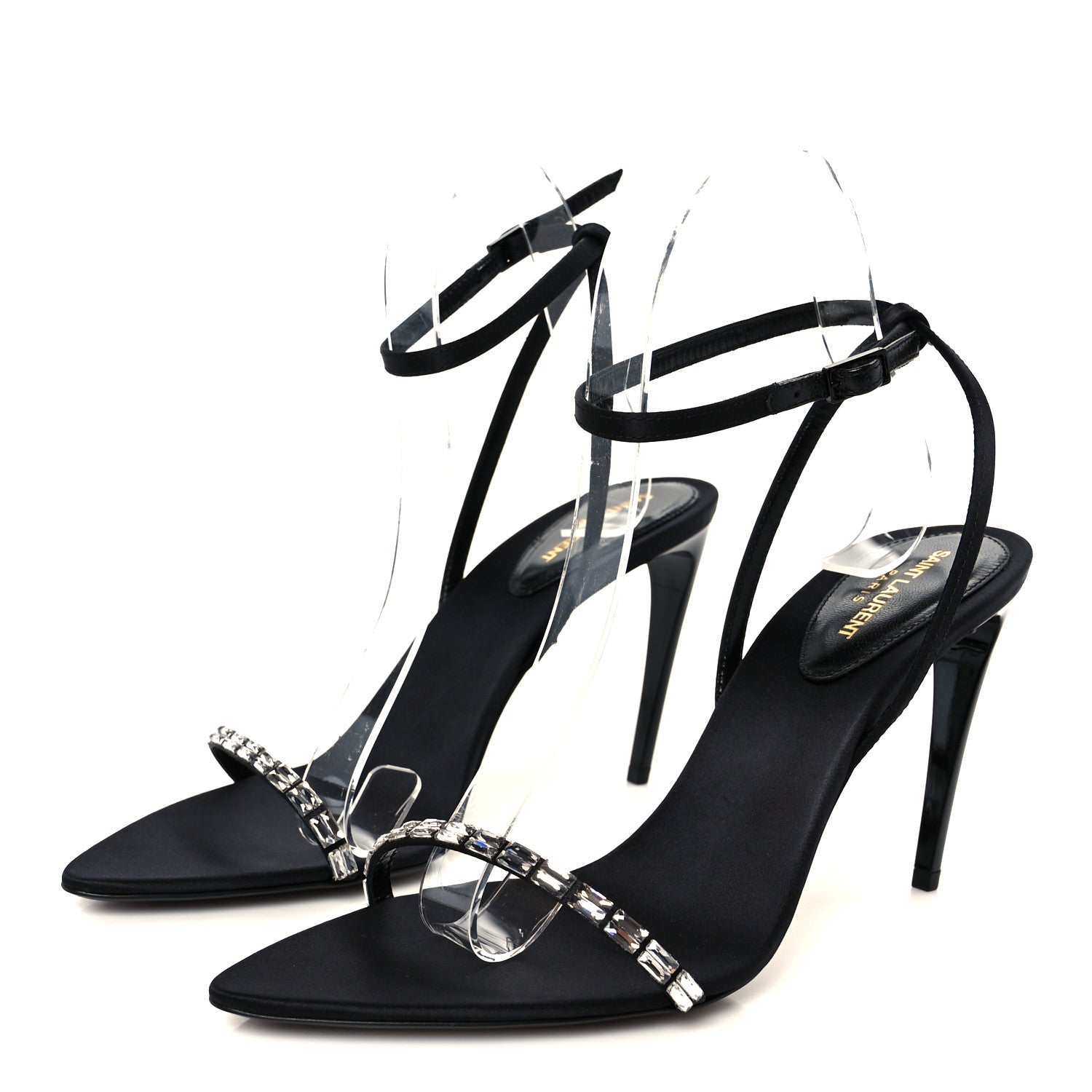 Crepe Satin Crystal New Nuit 90 Ankle Strap Sandals 38.5 Black