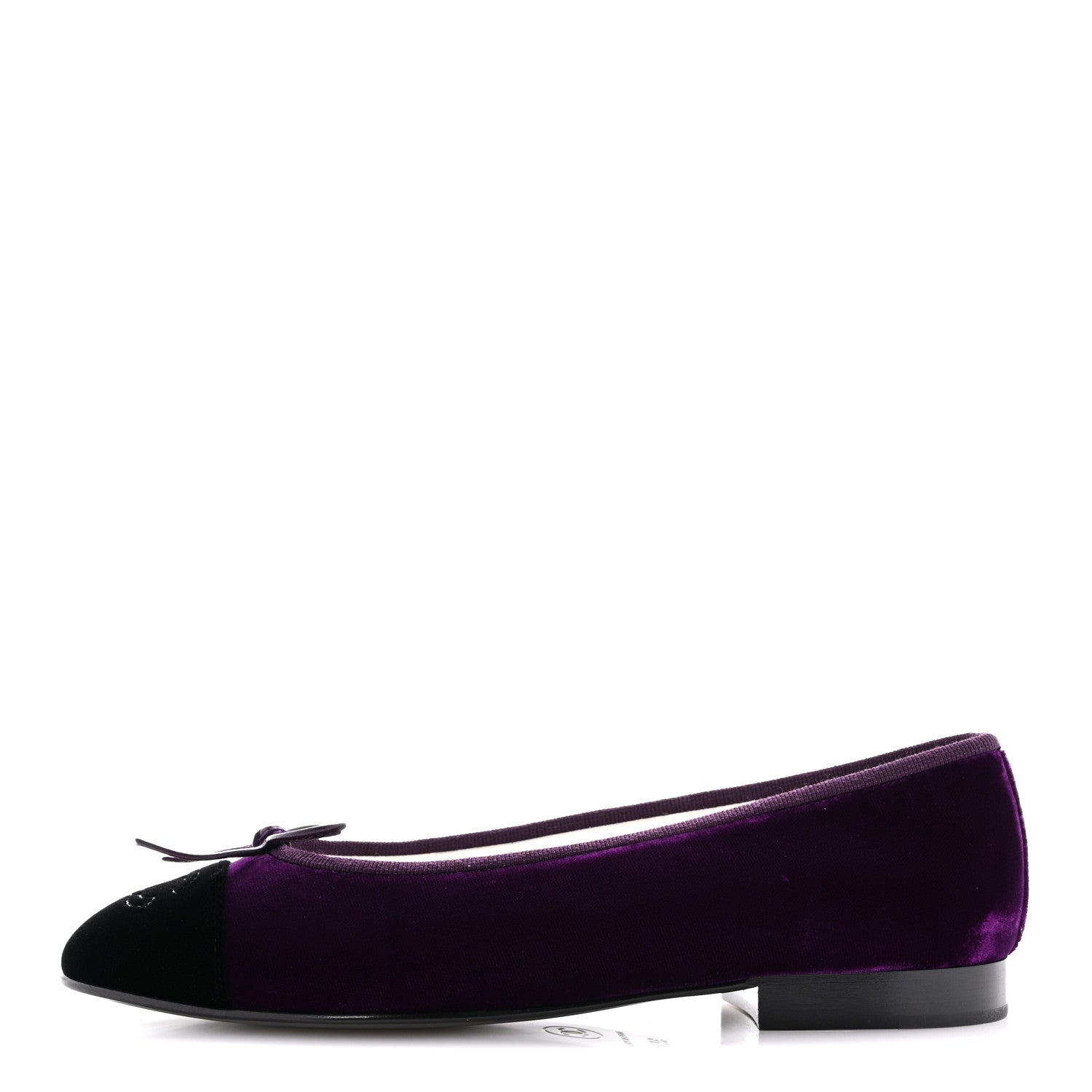 Velvet Cap Toe Ballerina Flats 35.5 Purple Black