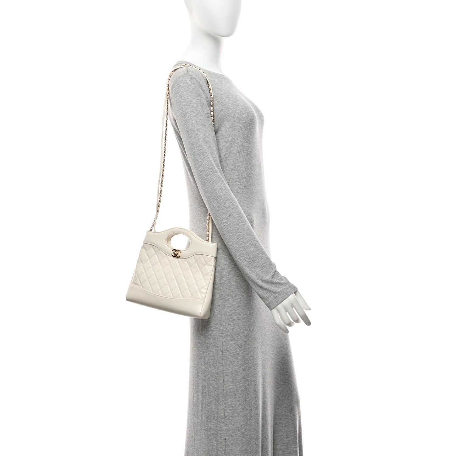 Shiny Lambskin Quilted Mini 31 Shopping Bag White