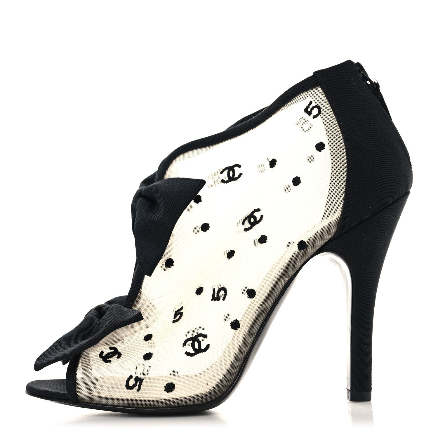 Mesh Grosgrain Bow Peep Toe Booties 39 Black