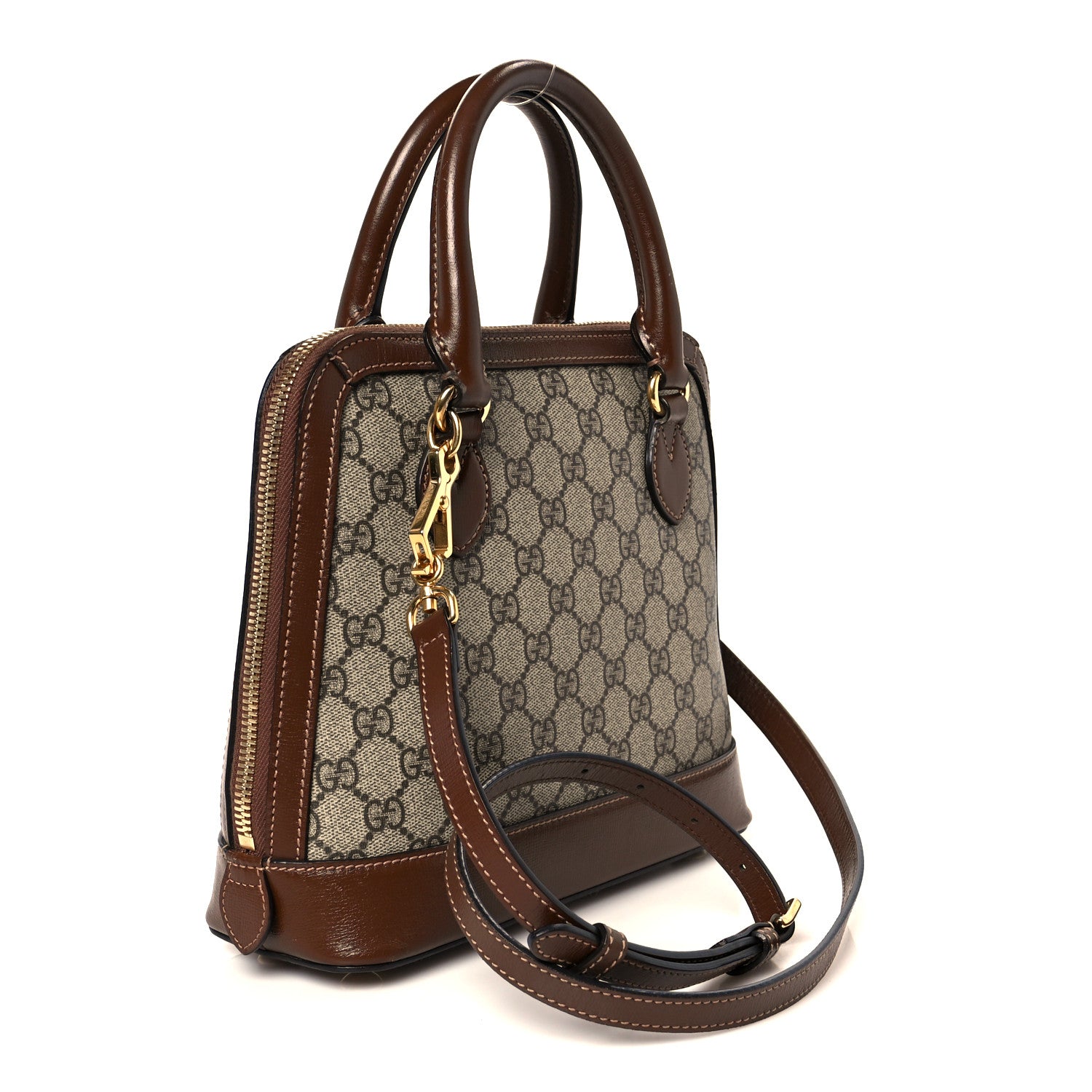 GG Supreme Monogram Azalea Calfskin Small Horsebit 1955 Top Handle Bag Beige Ebony Brown Sugar