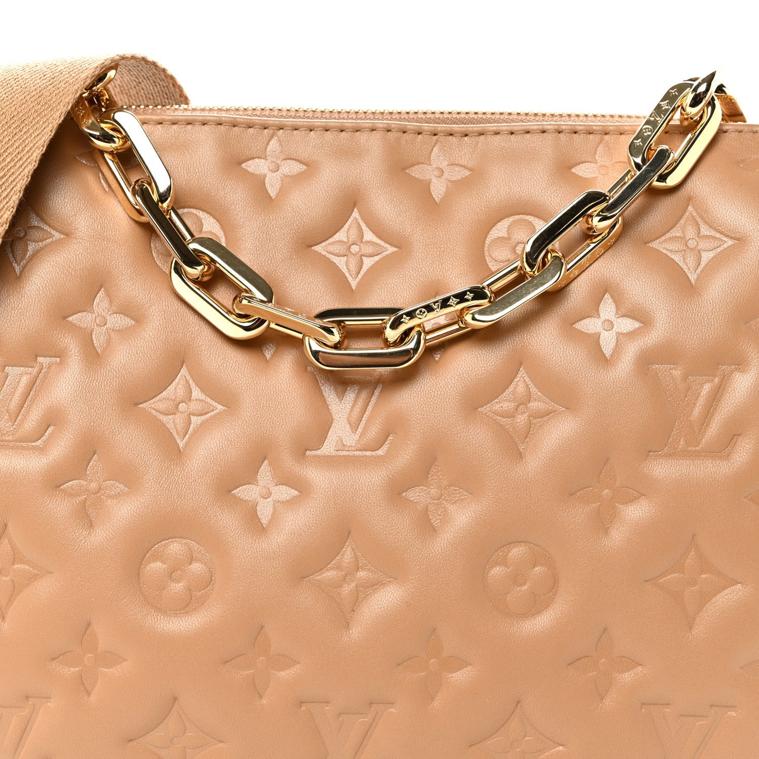 Lambskin Embossed Monogram Coussin PM Camel