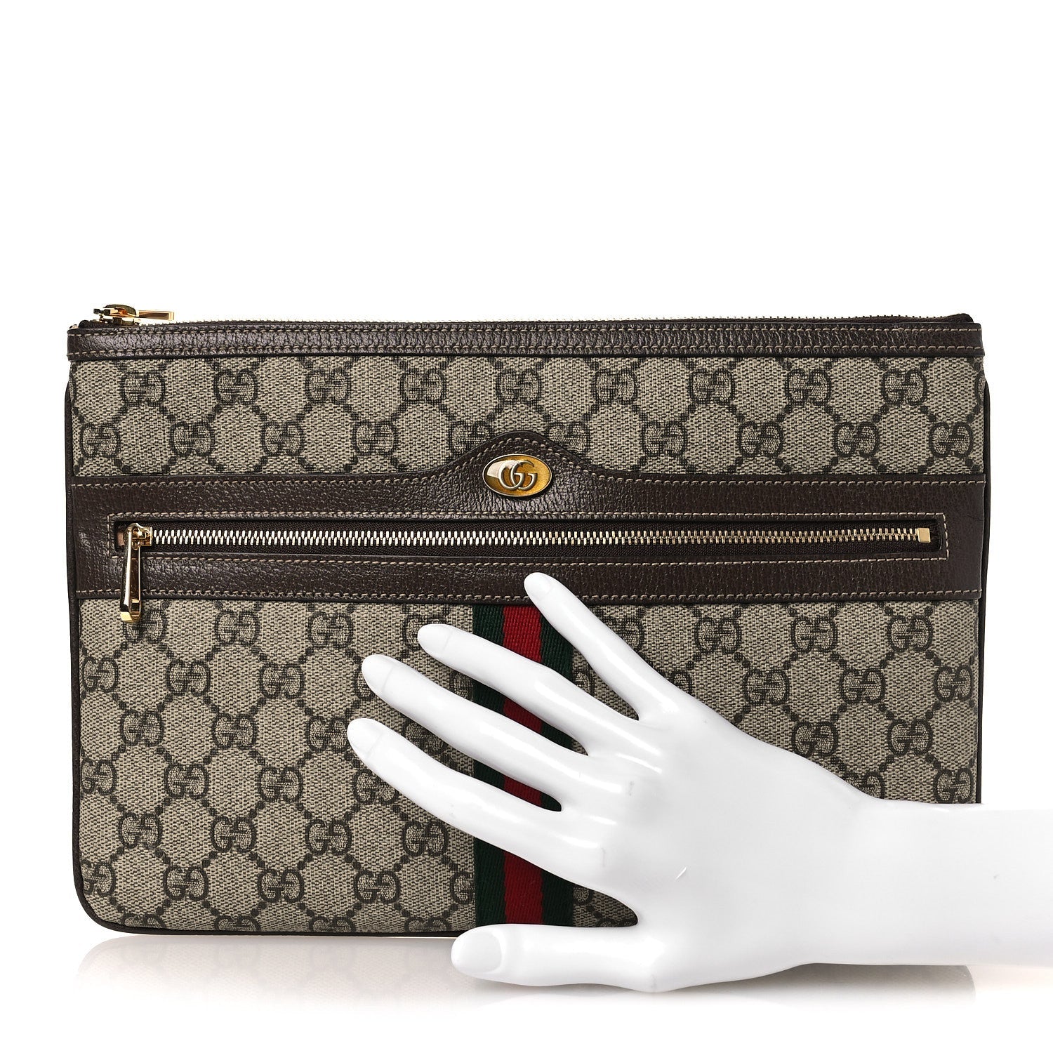 GG Supreme Monogram Large Ophidia Pouch Clutch Brown