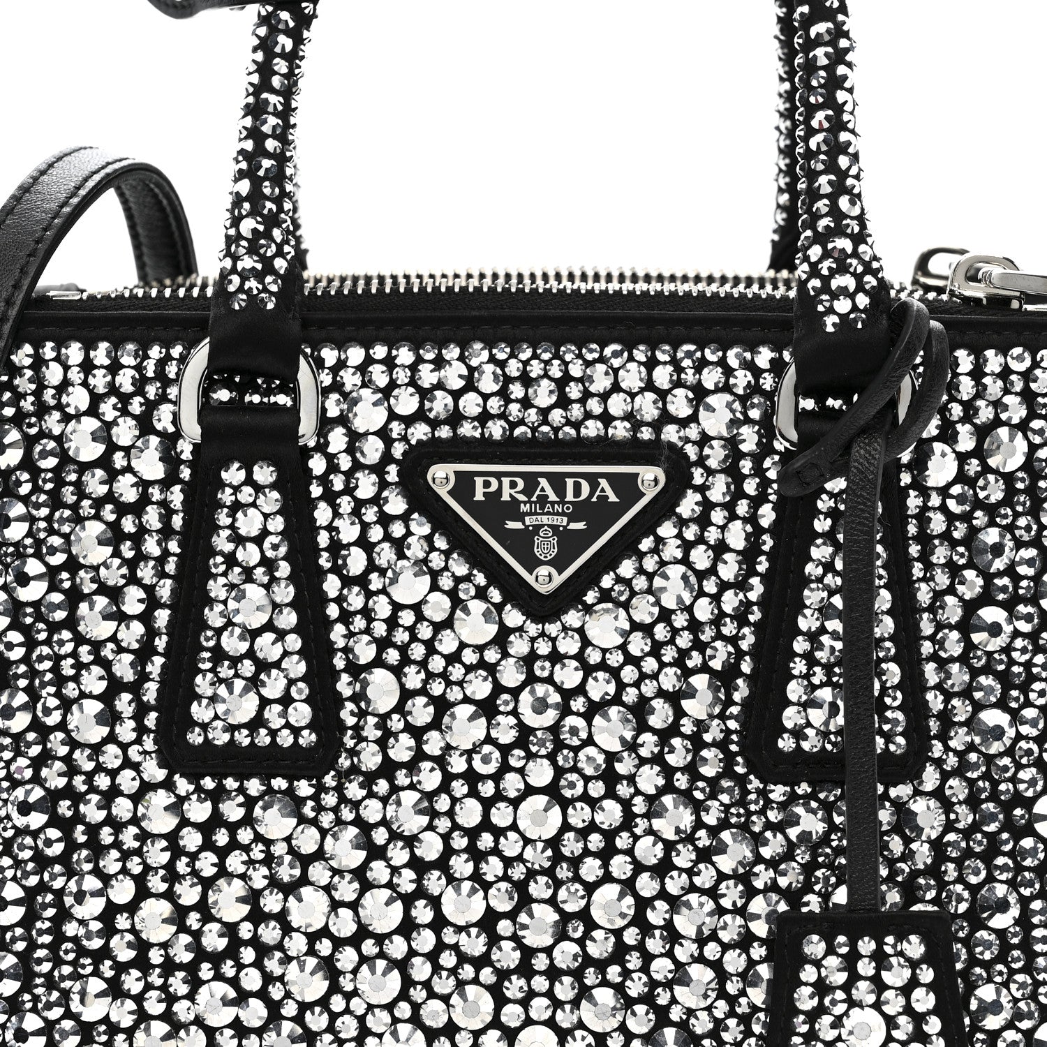Satin Crystal Mini Galleria Double Zip Tote Metal
