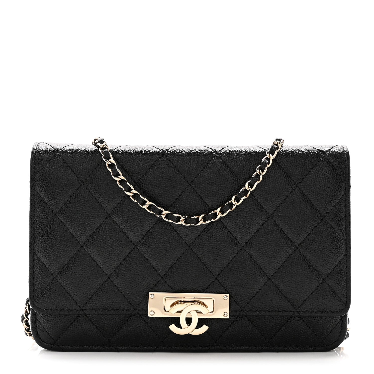 Caviar Quilted Golden Class Wallet On Chain WOC Black
