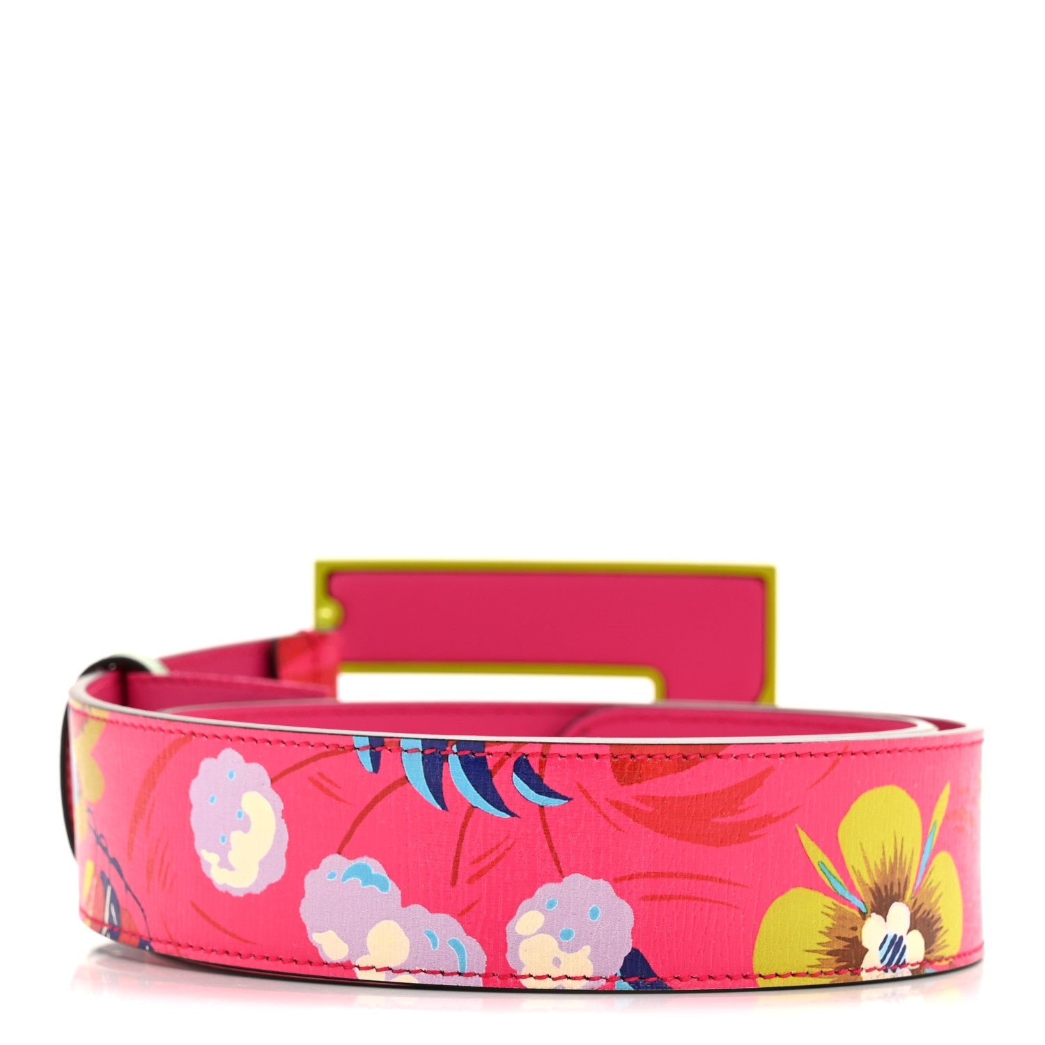 Calfskin Floral Heron G Cube Memorable Buckle 40mm Belt 80 32 Pink Green Multicolor