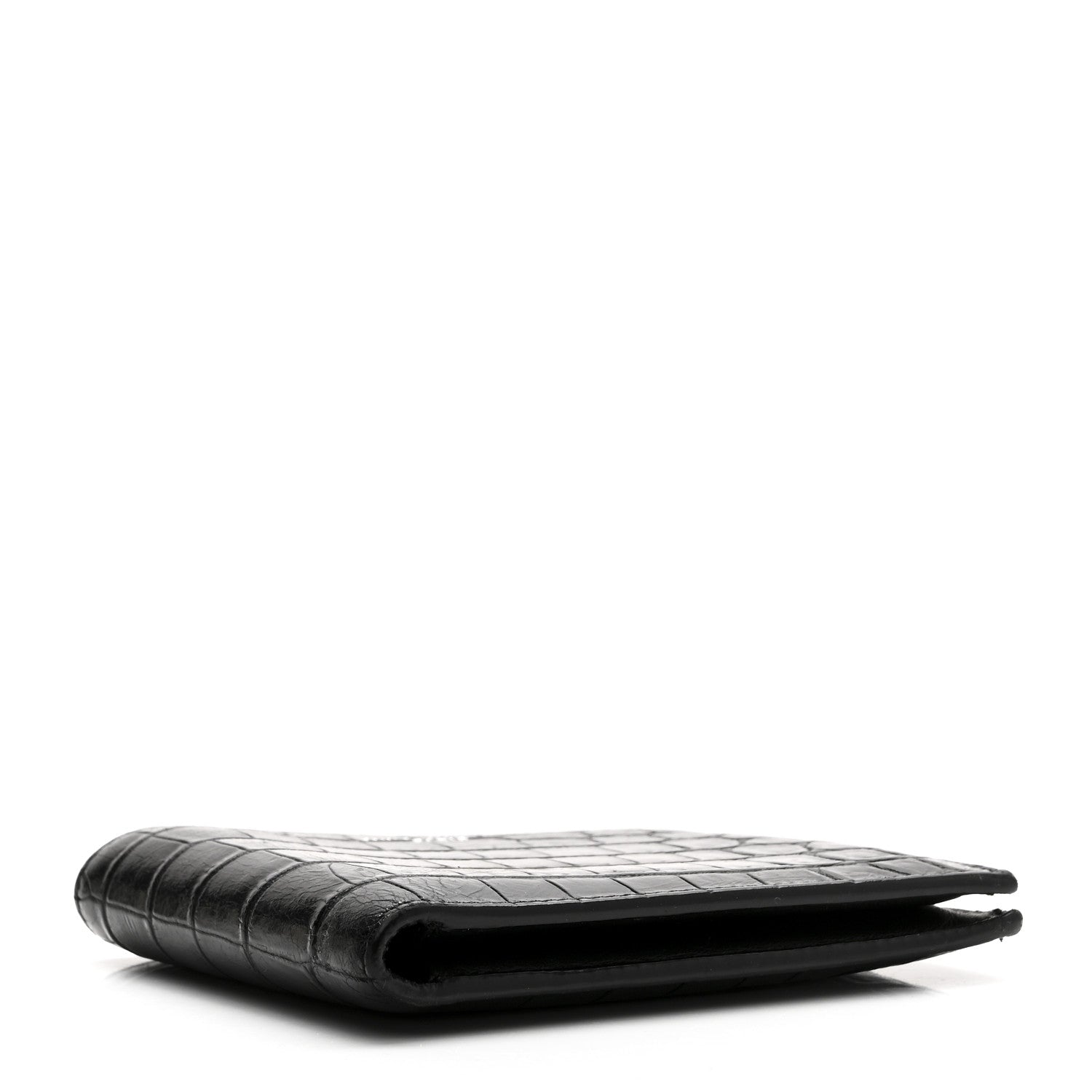 Calfskin Crocodile Embossed Paris East West Wallet Black
