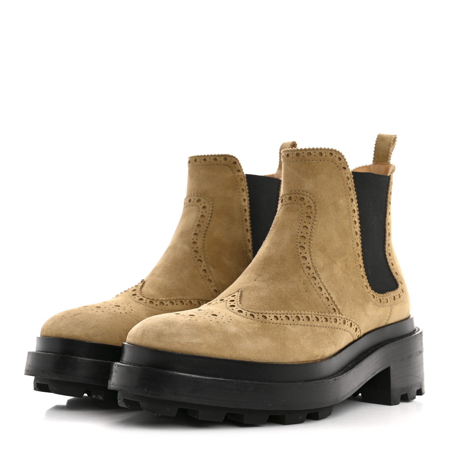 Suede Goatskin Chelsea Ankle Boots 37 Beige Gobi