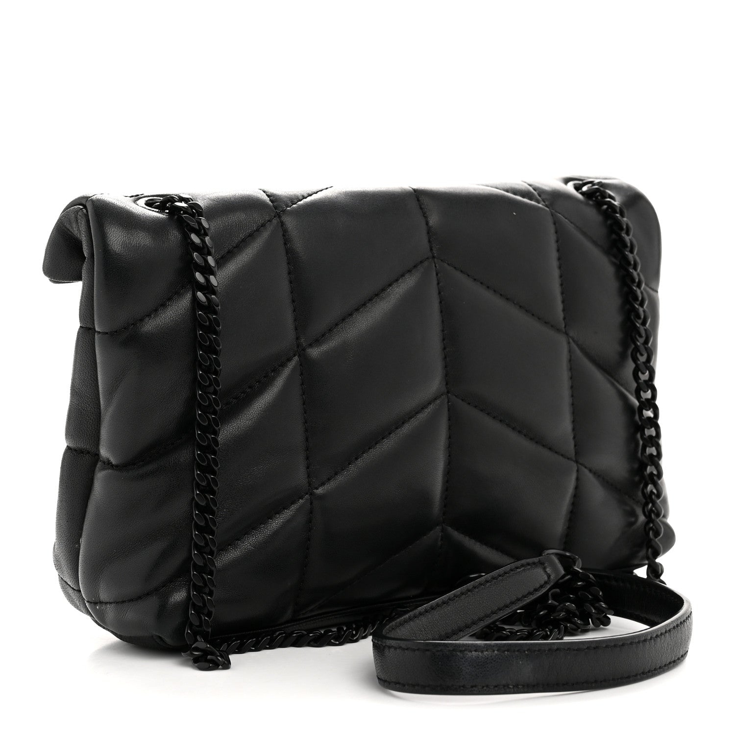 Lambskin Quilted Toy Loulou Puffer Monogram Monochrome Chain Satchel Black