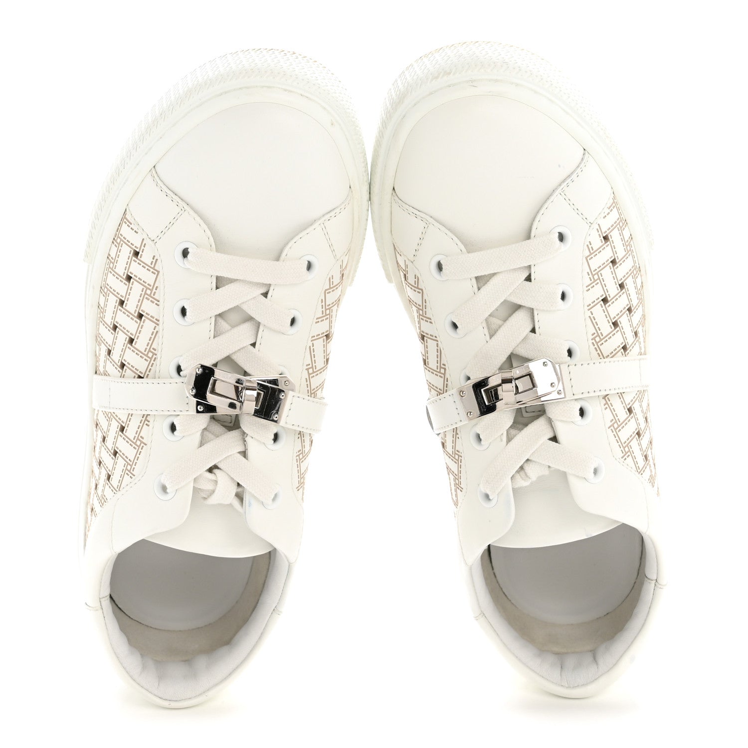 Calfskin Perforated Mosaic Day Sneakers 37.5 White