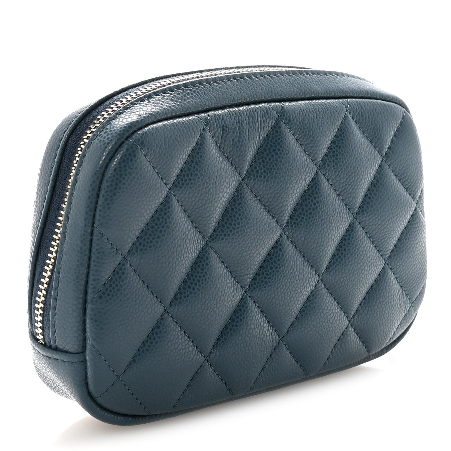 Caviar Quilted Small Curvy Pouch Cosmetic Case Blue
