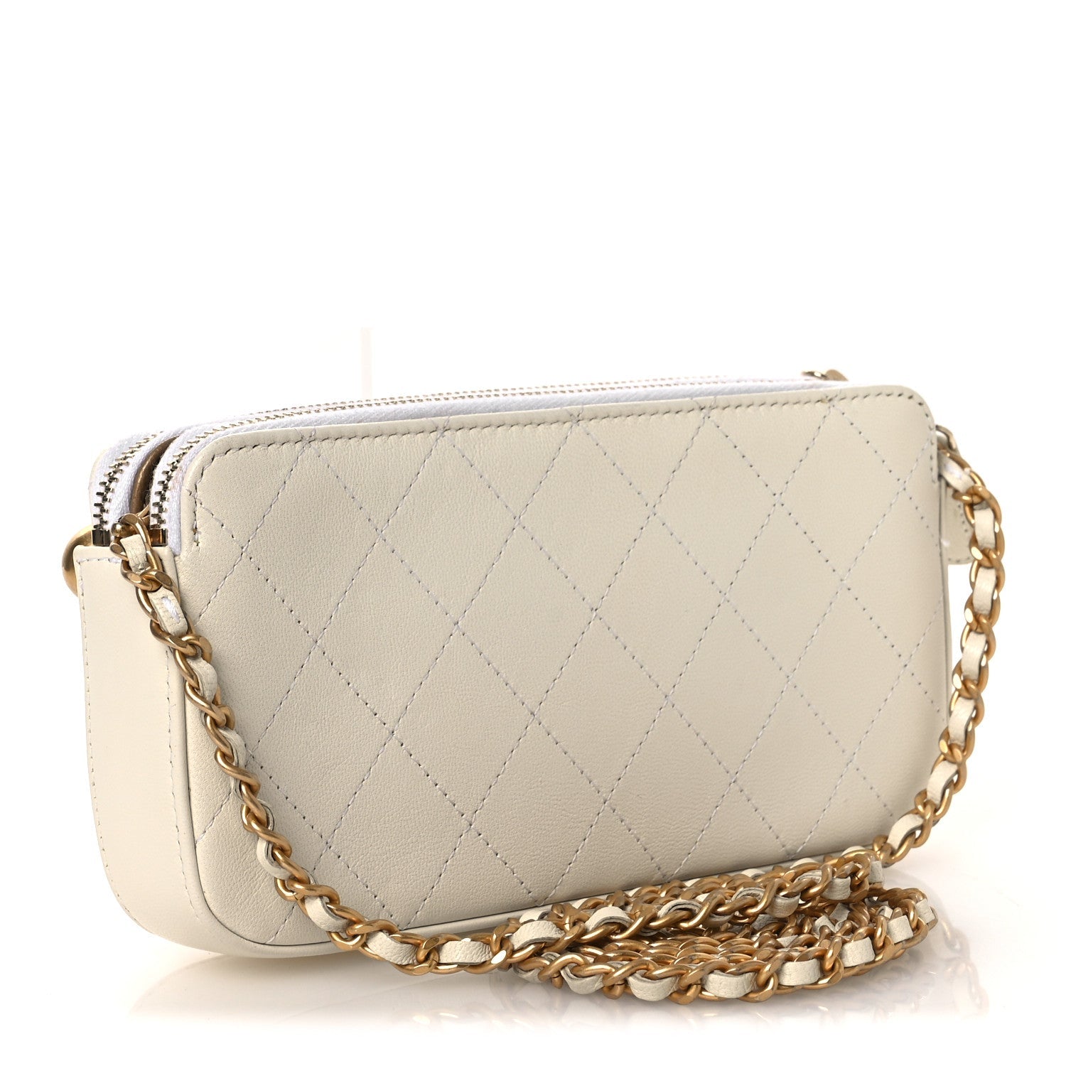 Goatskin Stitched Small Chic Pearls Clutch With Chain  White