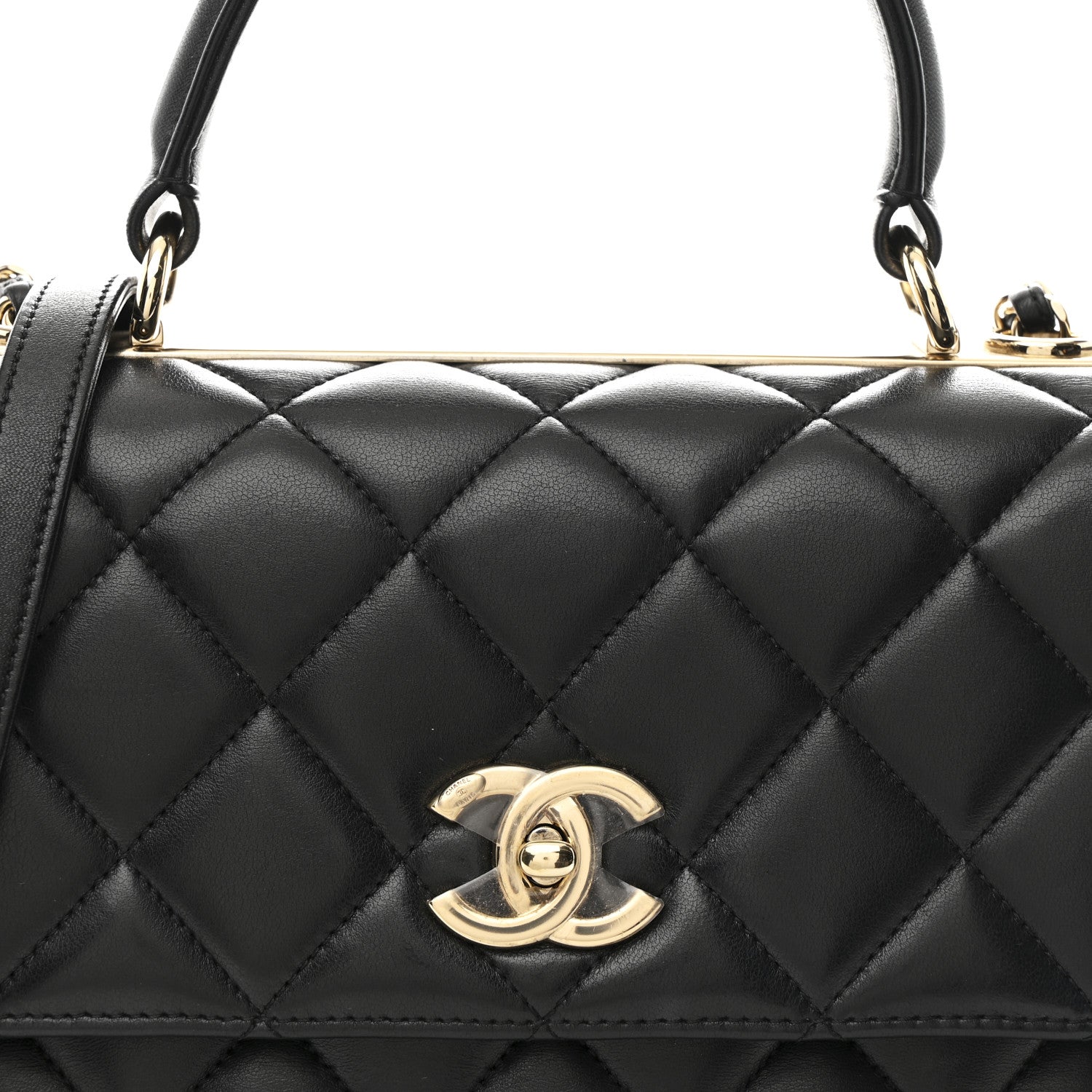 Lambskin Quilted Medium Trendy CC Flap Dual Handle Bag Black