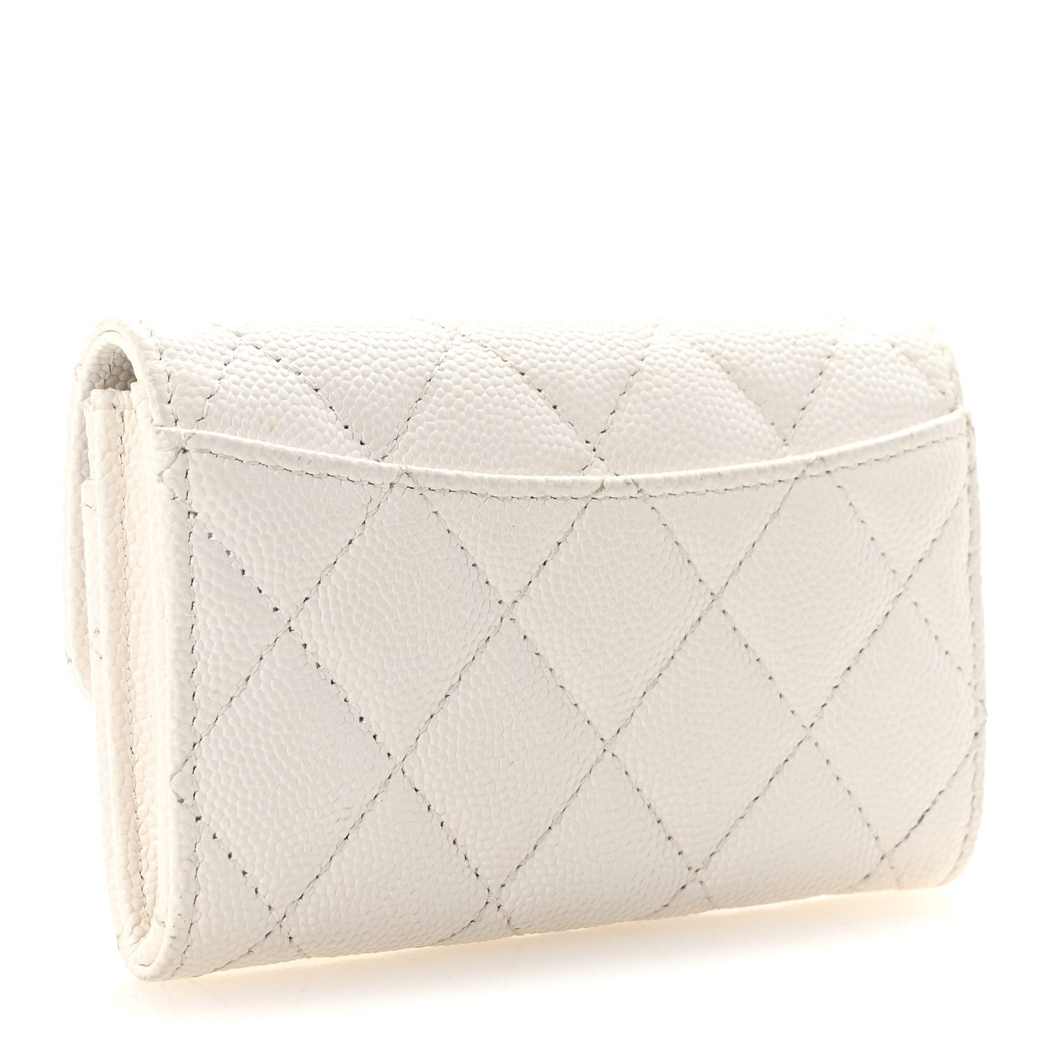 Caviar Quilted Flap Card Holder Wallet White