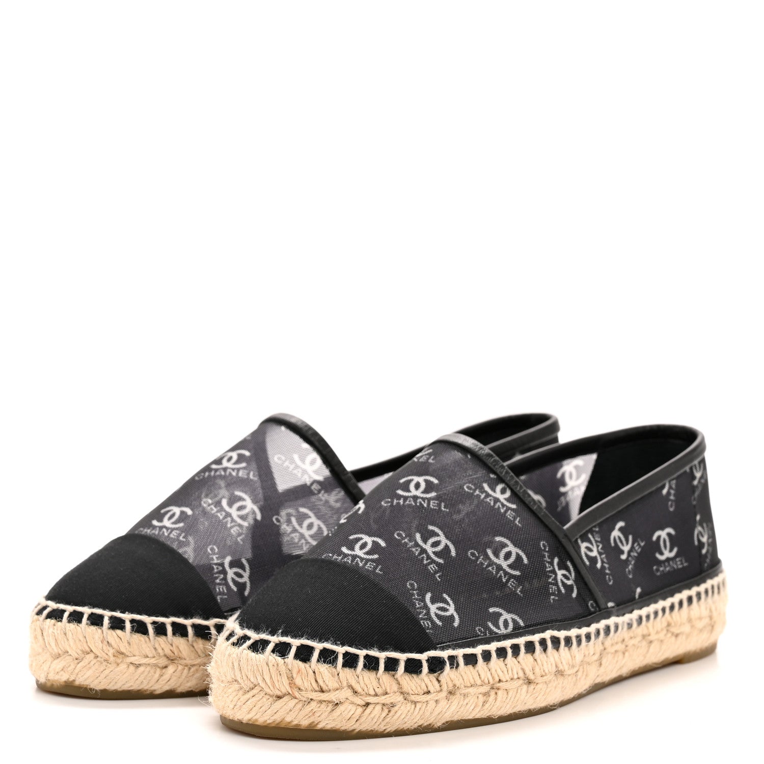 Mesh Grosgrain CC Espadrilles 36 Black White