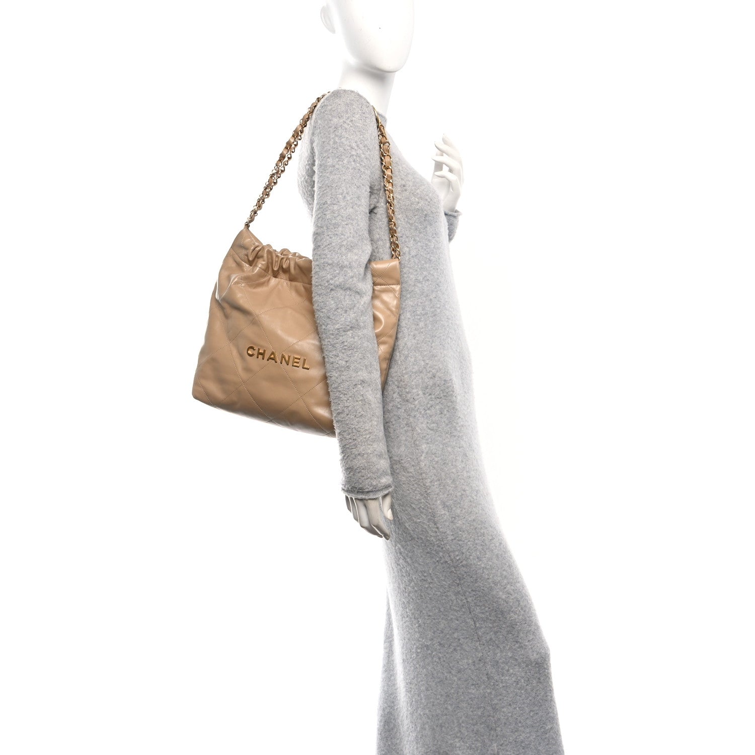 Shiny Calfskin Quilted Small Chanel 22 Beige
