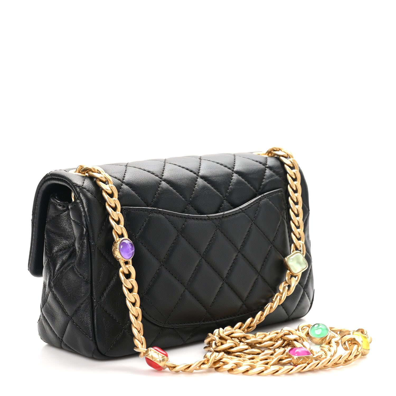 Lambskin Resin Quilted Mini Rectangular Pearl Samba Flap Black