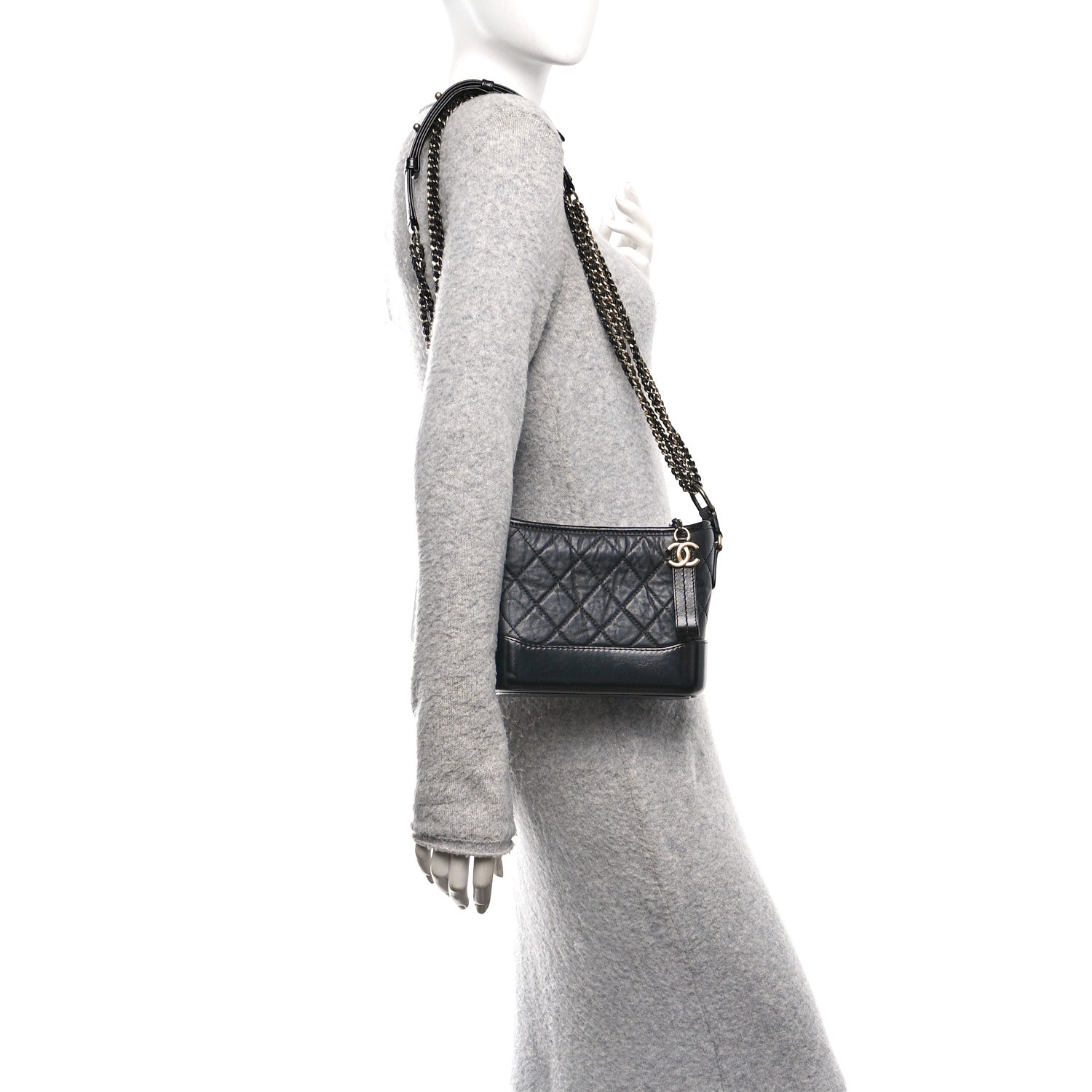 Aged Calfskin Quilted Small Gabrielle Hobo Black