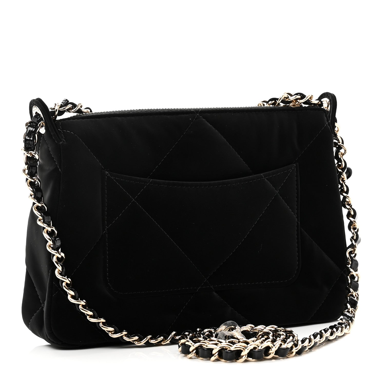 Velvet Effect Nylon Shiny Crumpled Calfskin Quilted Chanel 25 Clutch With Chain Black