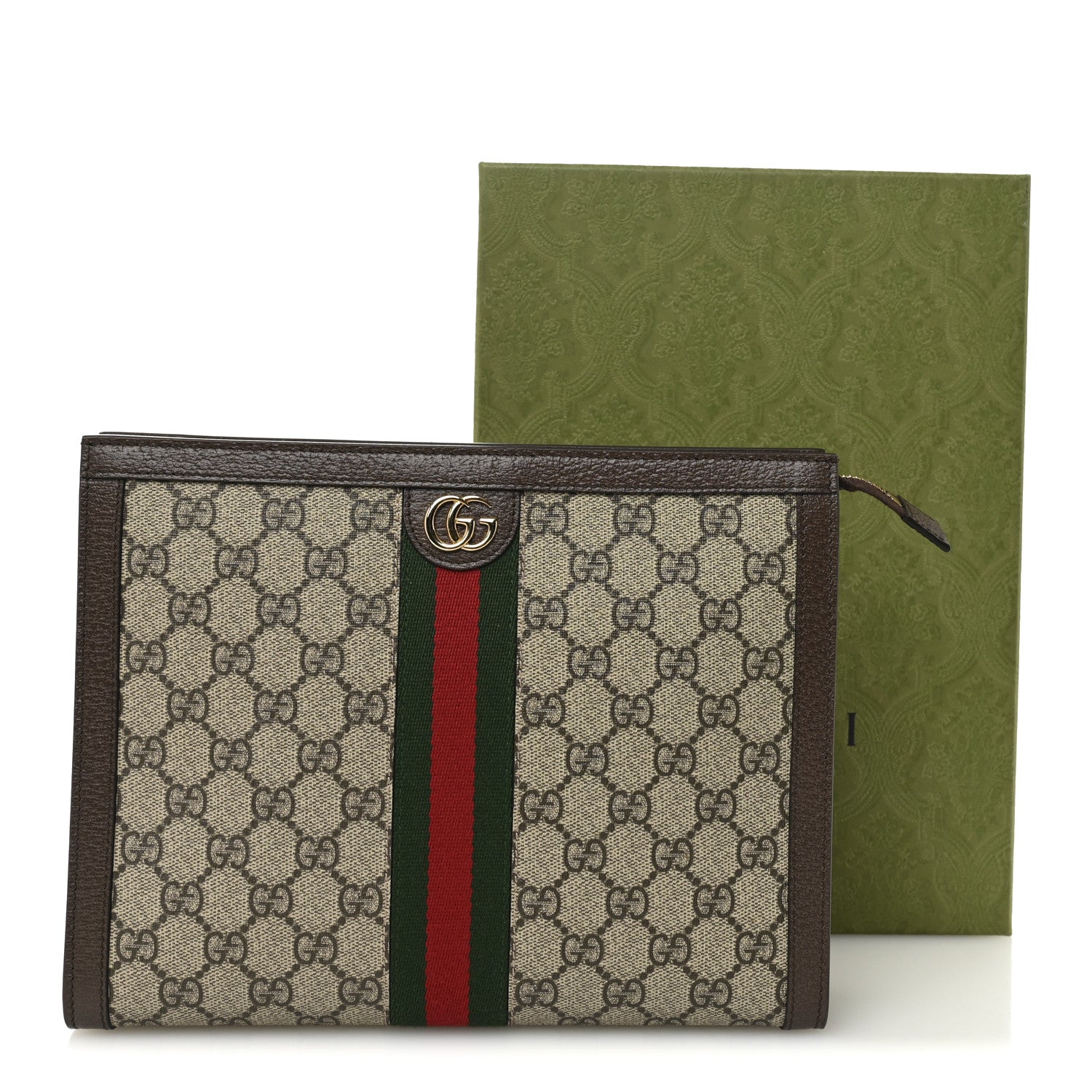 GG Supreme Monogram Web Ophidia Pouch Brown