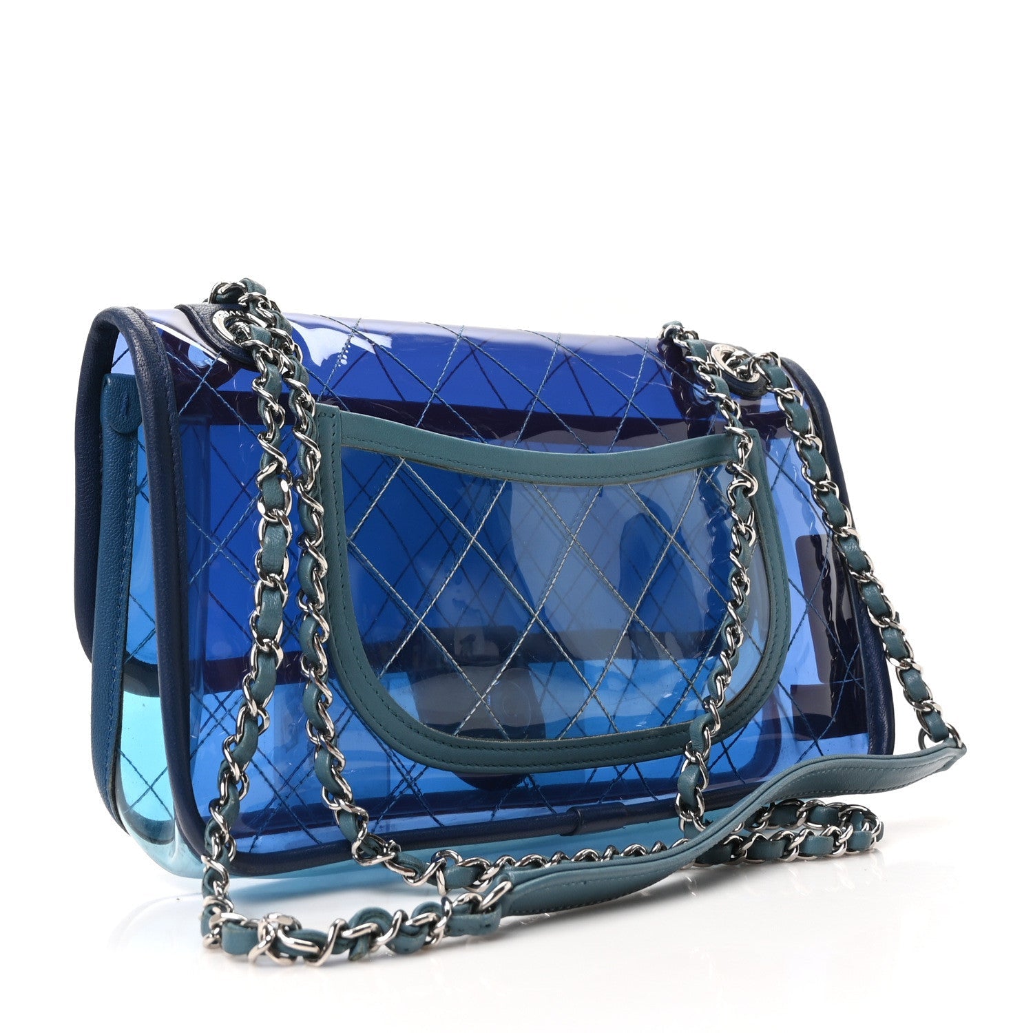 PVC Lambskin Stitched Medium Coco Splash Flap Blue