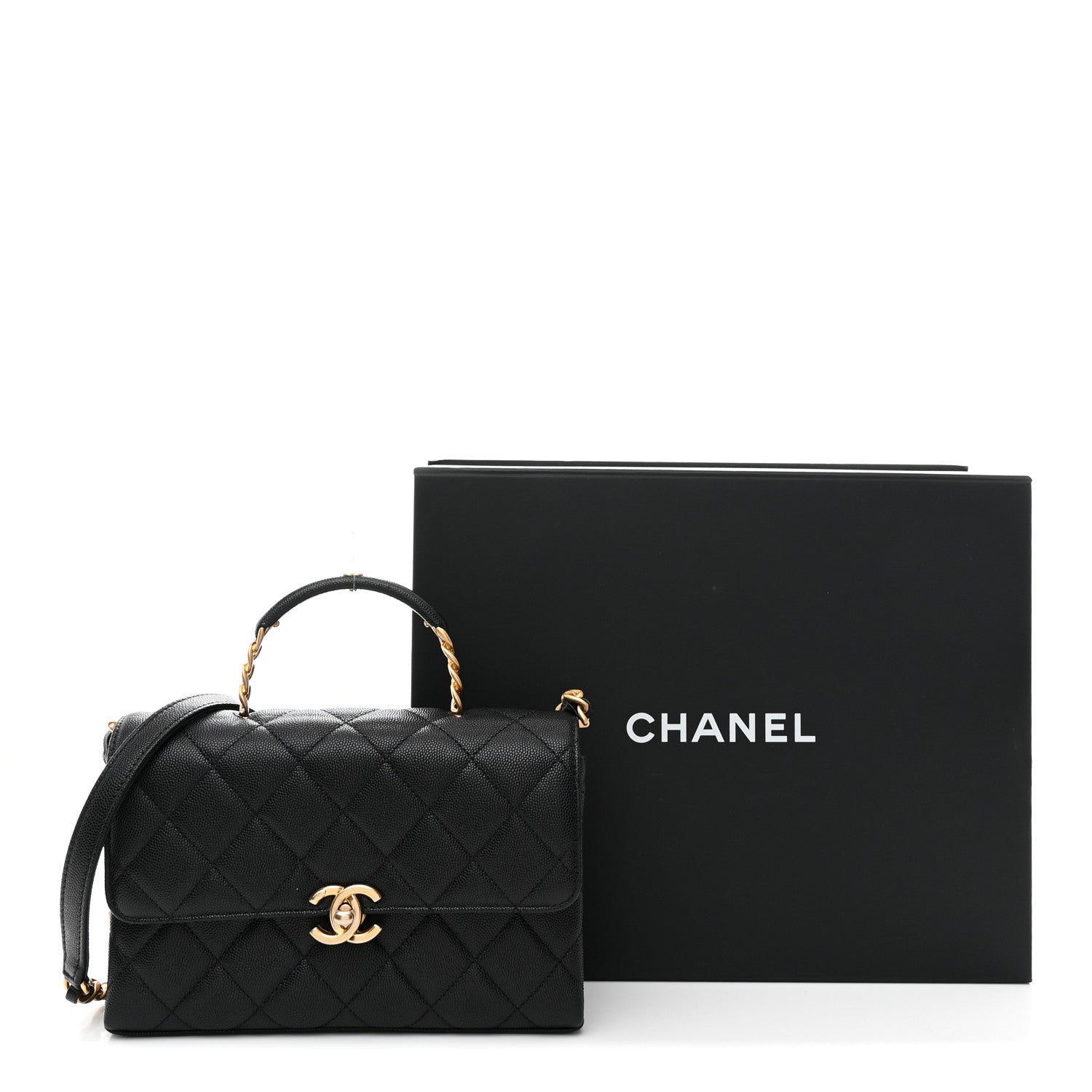 Caviar Quilted Medium Carry Me Top Handle Flap Black