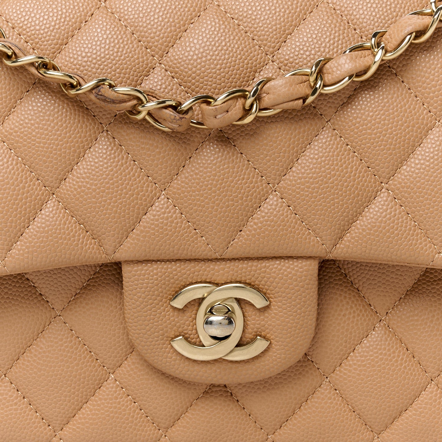 Caviar Quilted Medium Double Flap Dark Beige