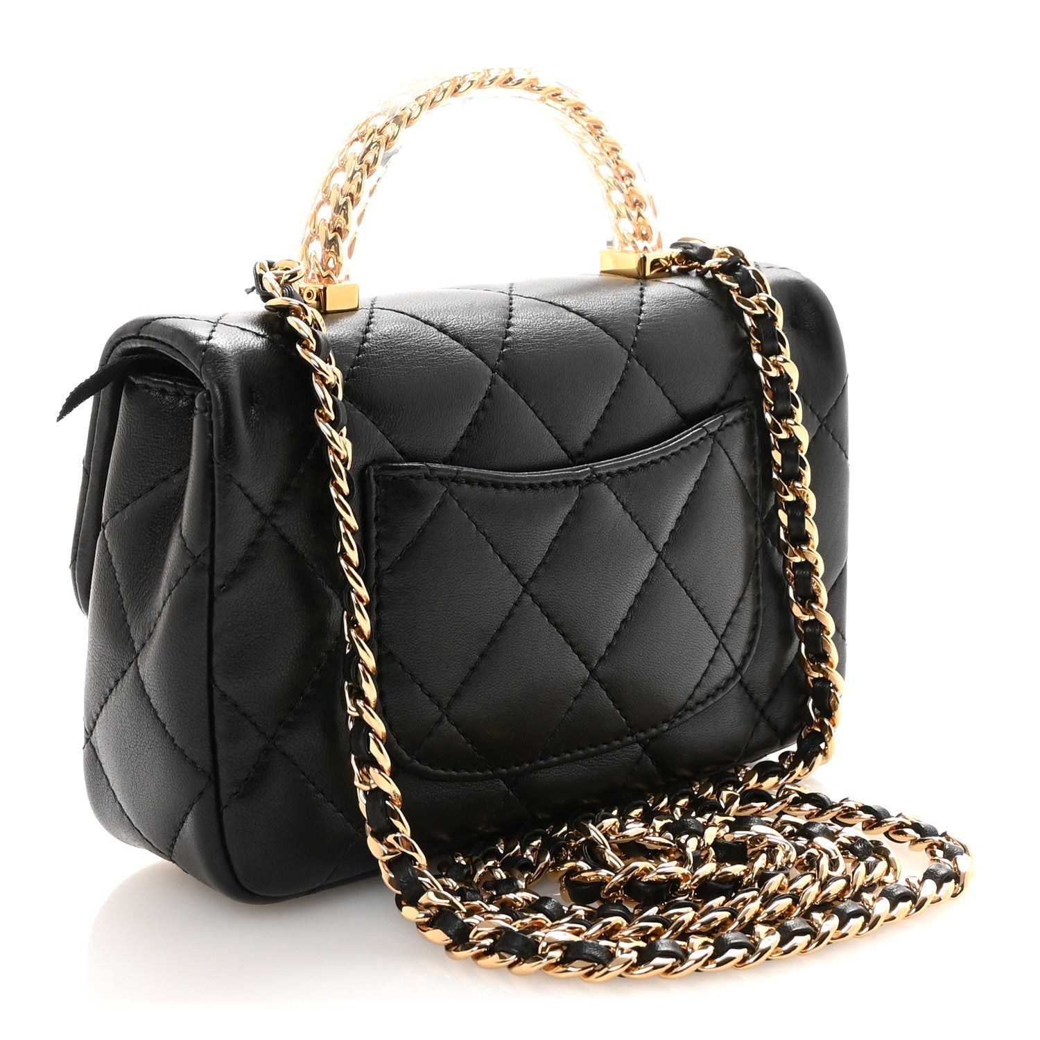 Lambskin Resin Quilted Top Handle Flap Black