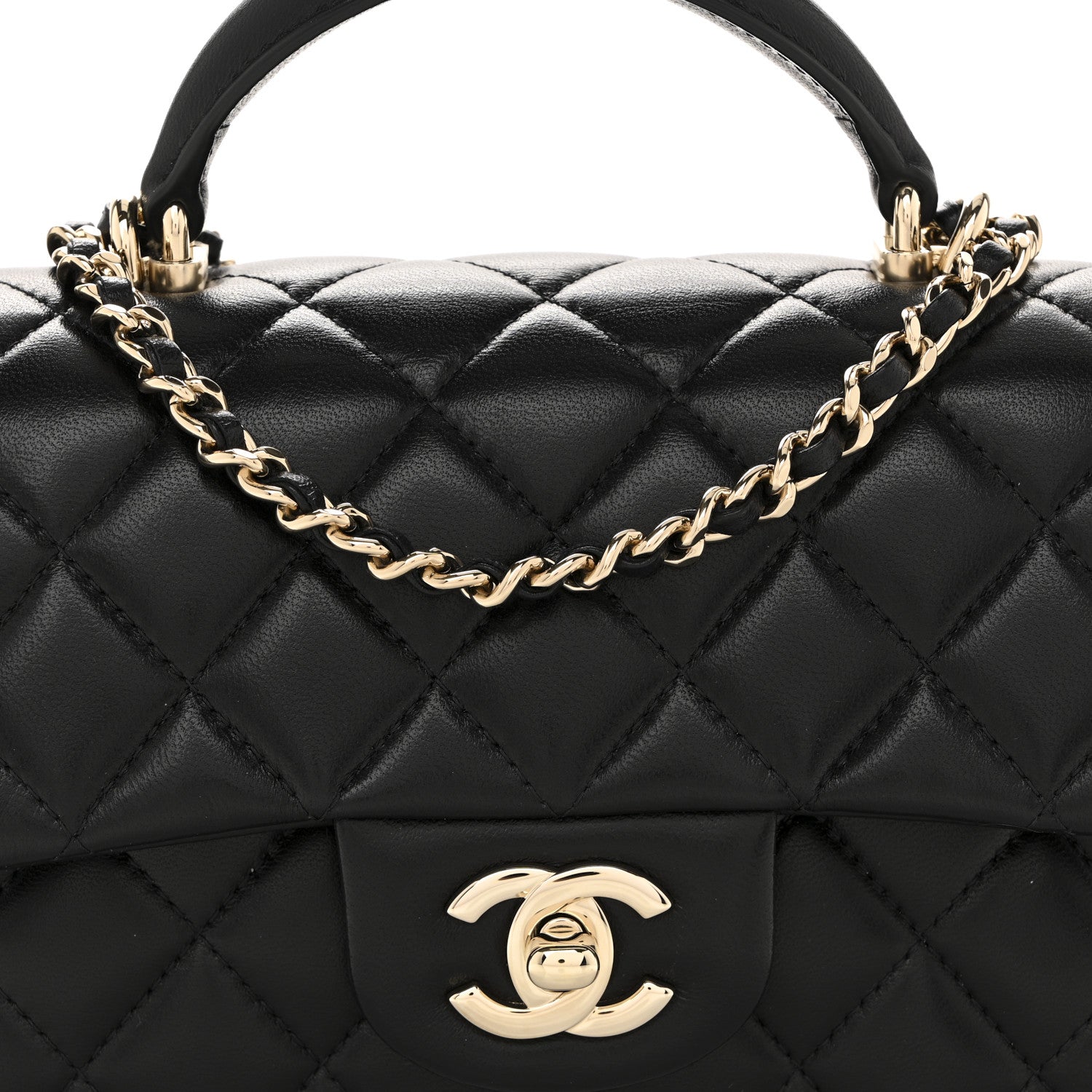 Lambskin Quilted Mini Top Handle Rectangular Flap Black