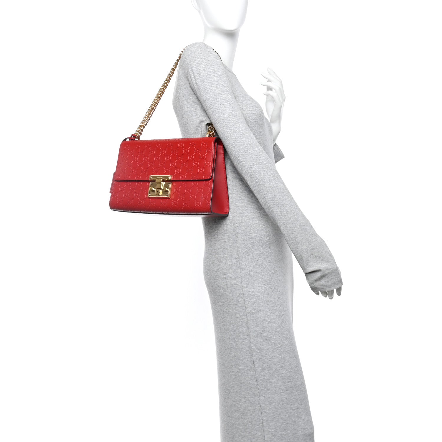 Guccissima Medium Padlock Shoulder Bag Hibiscus Red