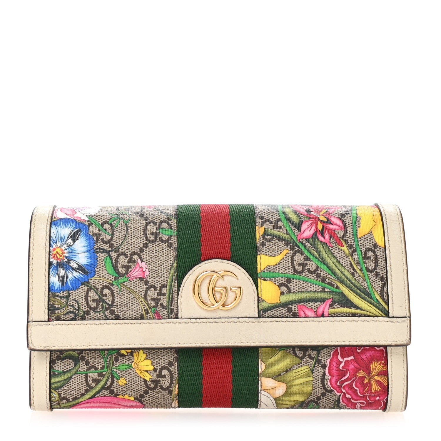 GG Supreme Monogram Flora Web Ophidia Continental Wallet White
